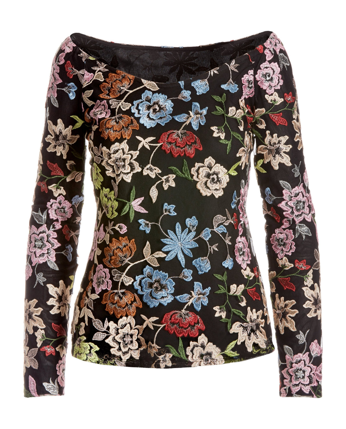 Colorful Floral Lace Top Black Multi