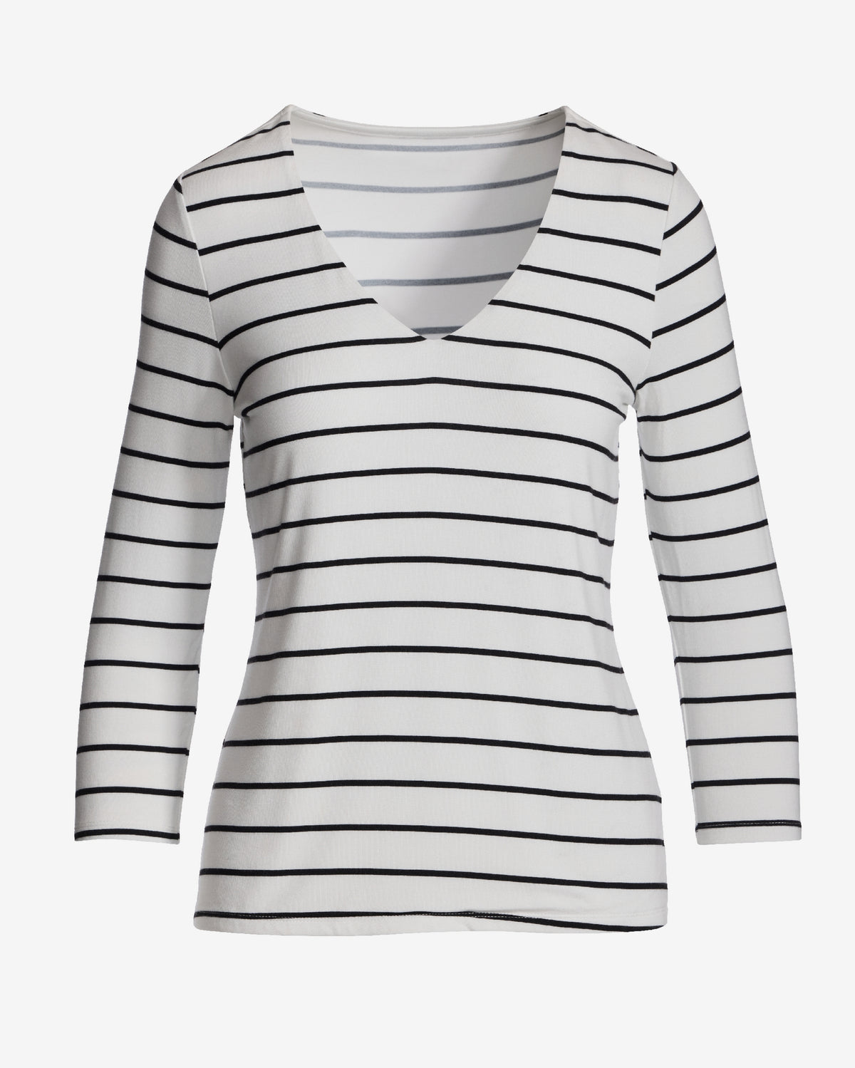 Effortless Print V Neck Three Quarter Top Thin Stripe
