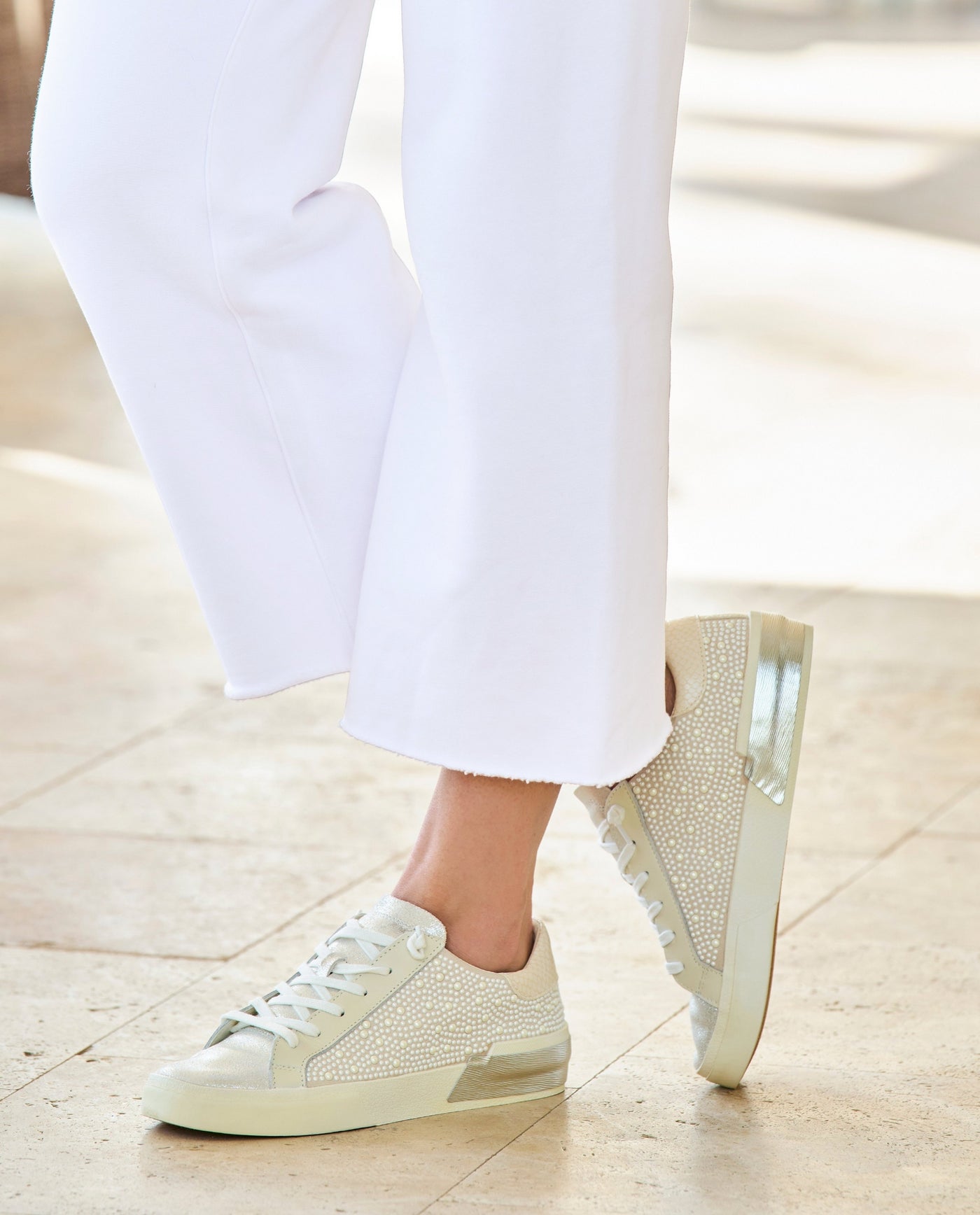 Pearl Embellished Sneaker White