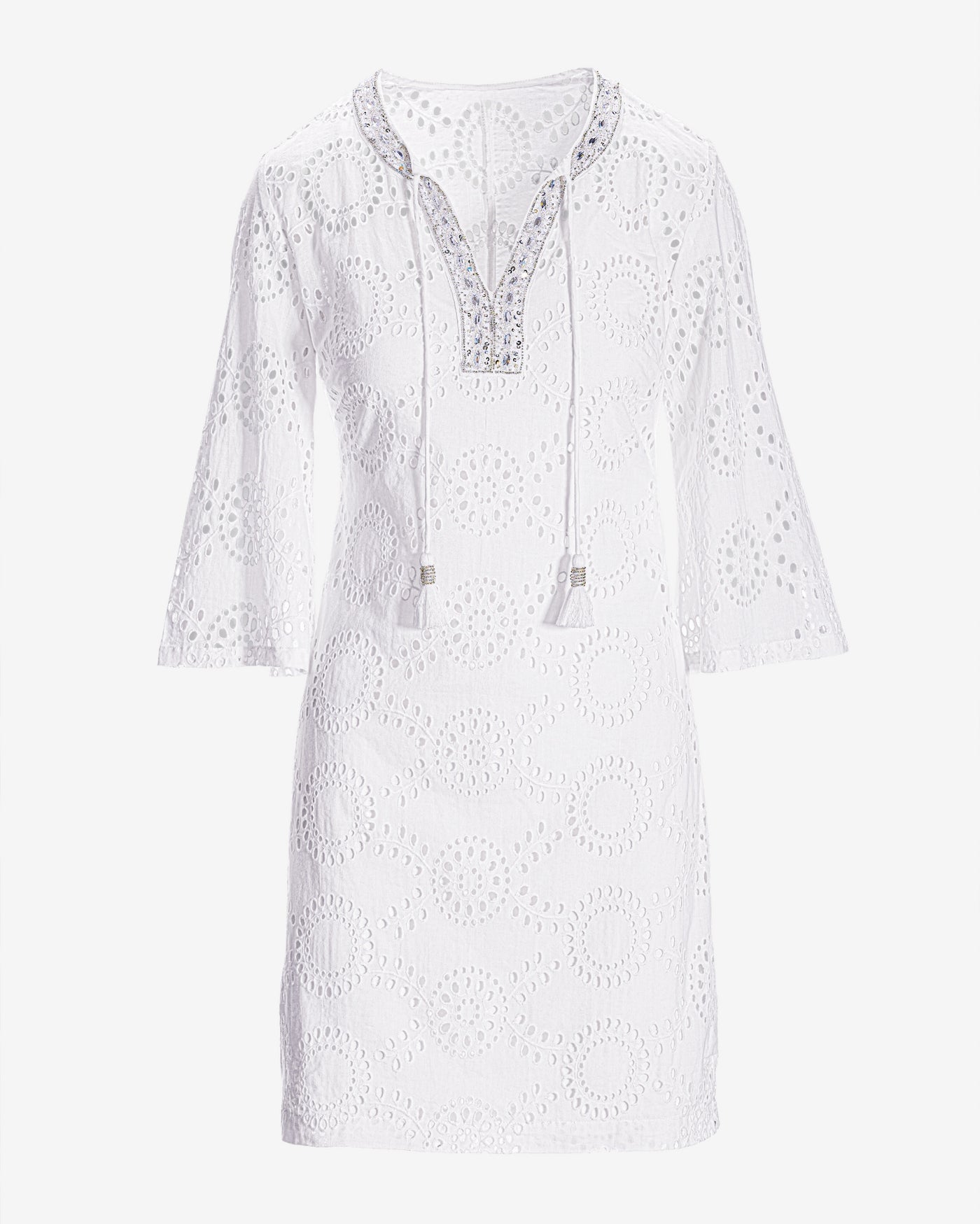 Eyelet Embellished Tunic Dress White