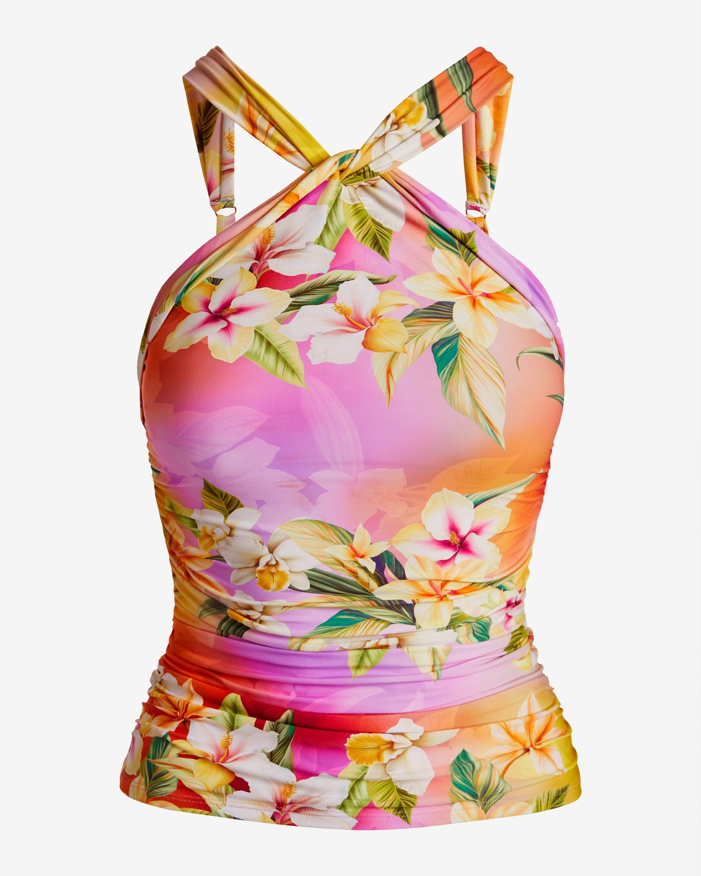 Swim Sense Print High Neck Halter Tankini Top Ombre Floral