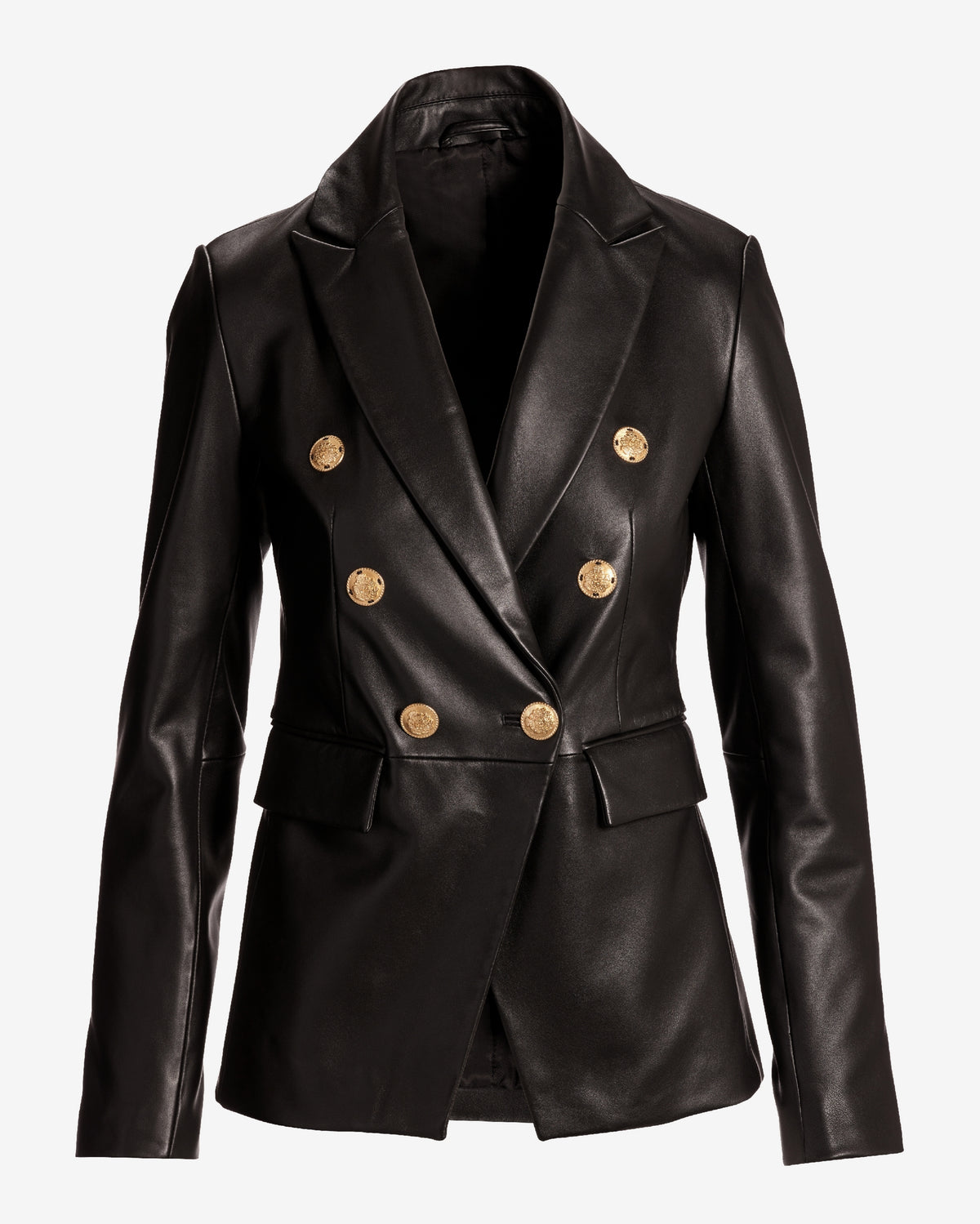Genuine Leather Double Breasted Blazer Black