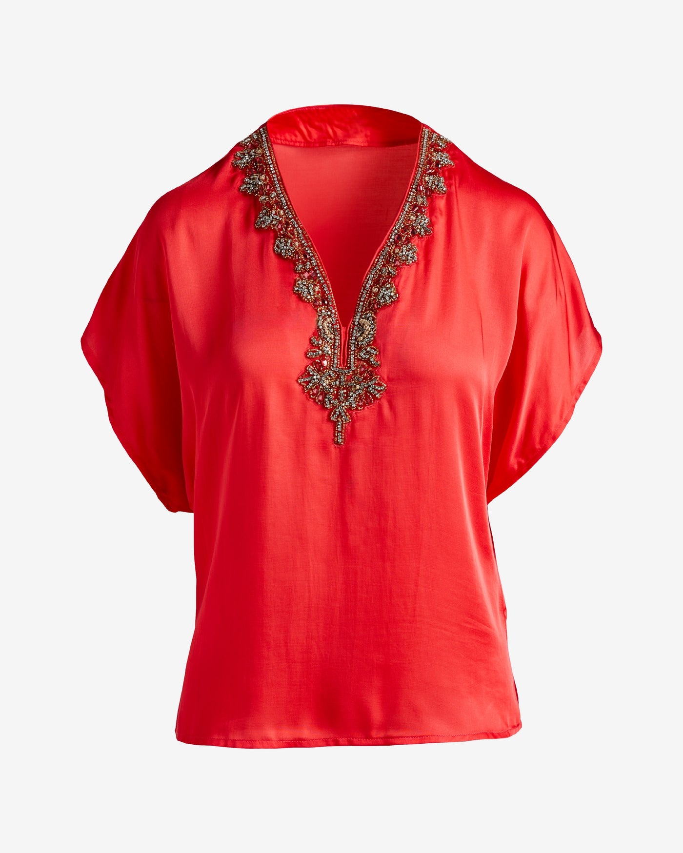 Charmeuse Embellished Short Sleeve Top Hibiscus