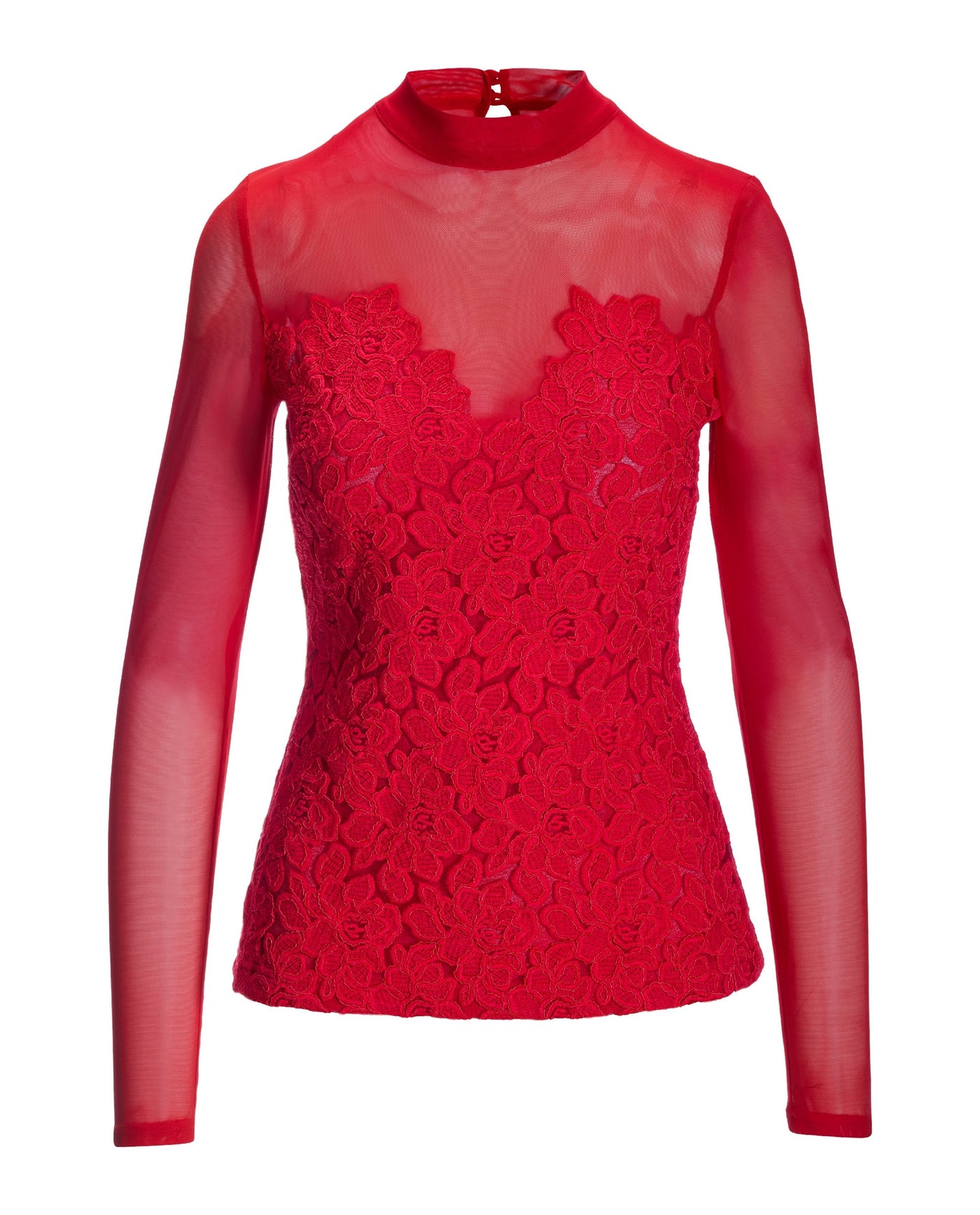Lace Mesh Knit Top Racing Red