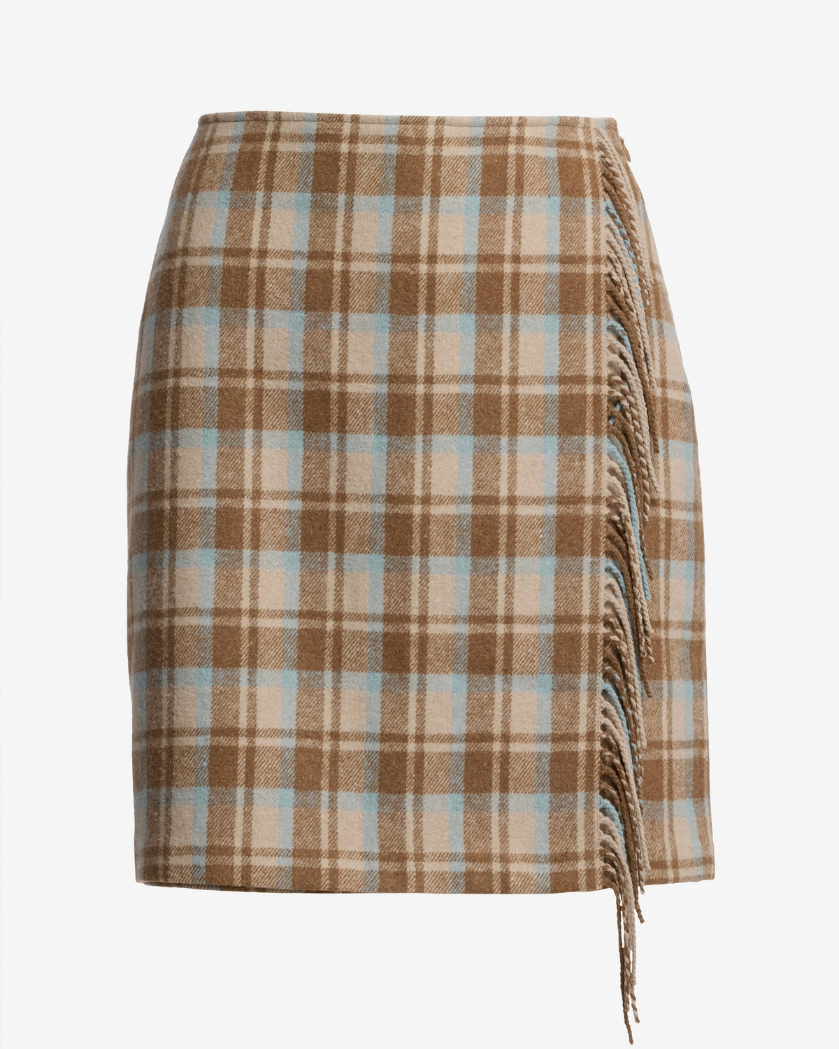 Wool Fringe Mini Skirt Plaid