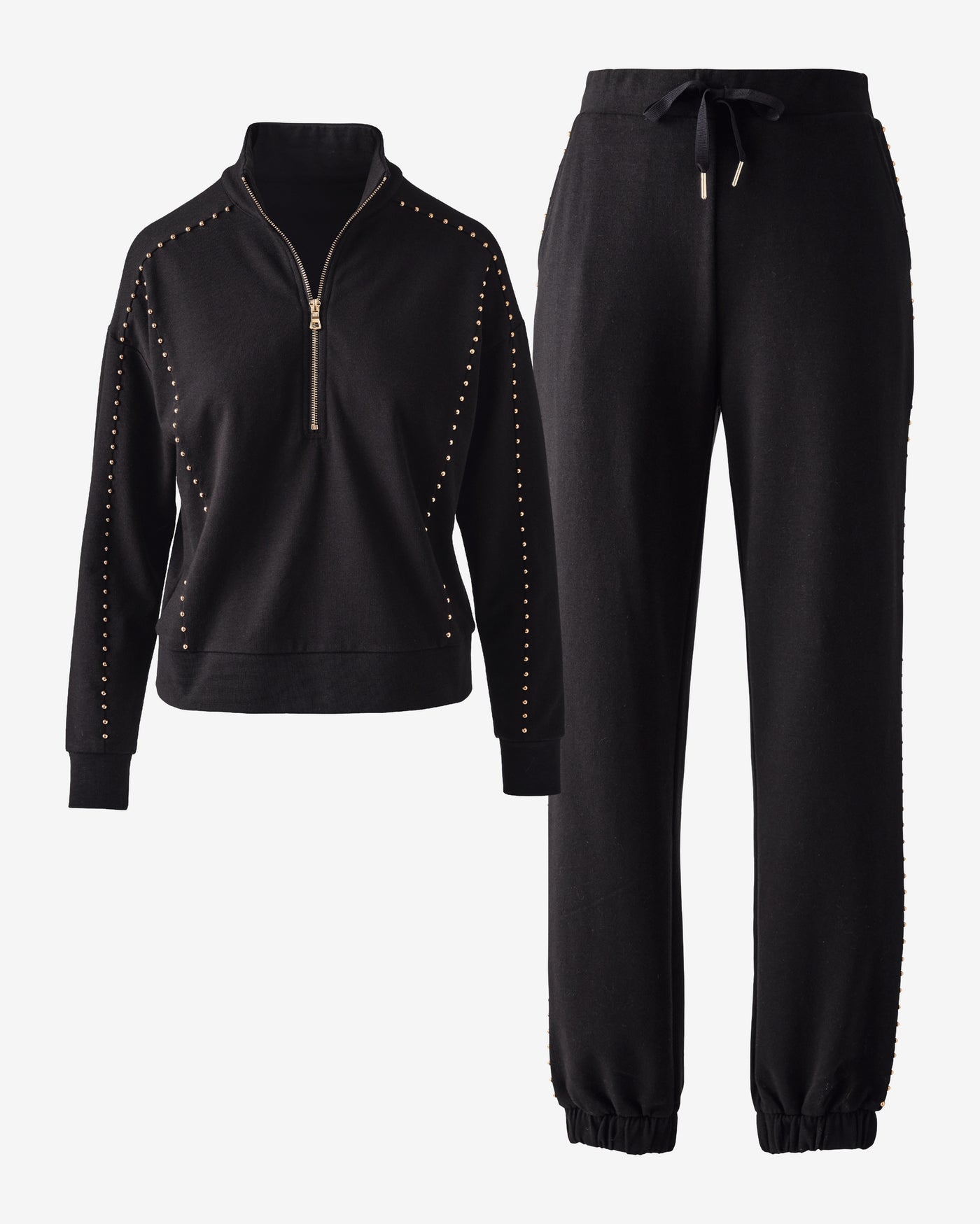 Stud Detail French Terry Half Zip Jogger Set Proper Black