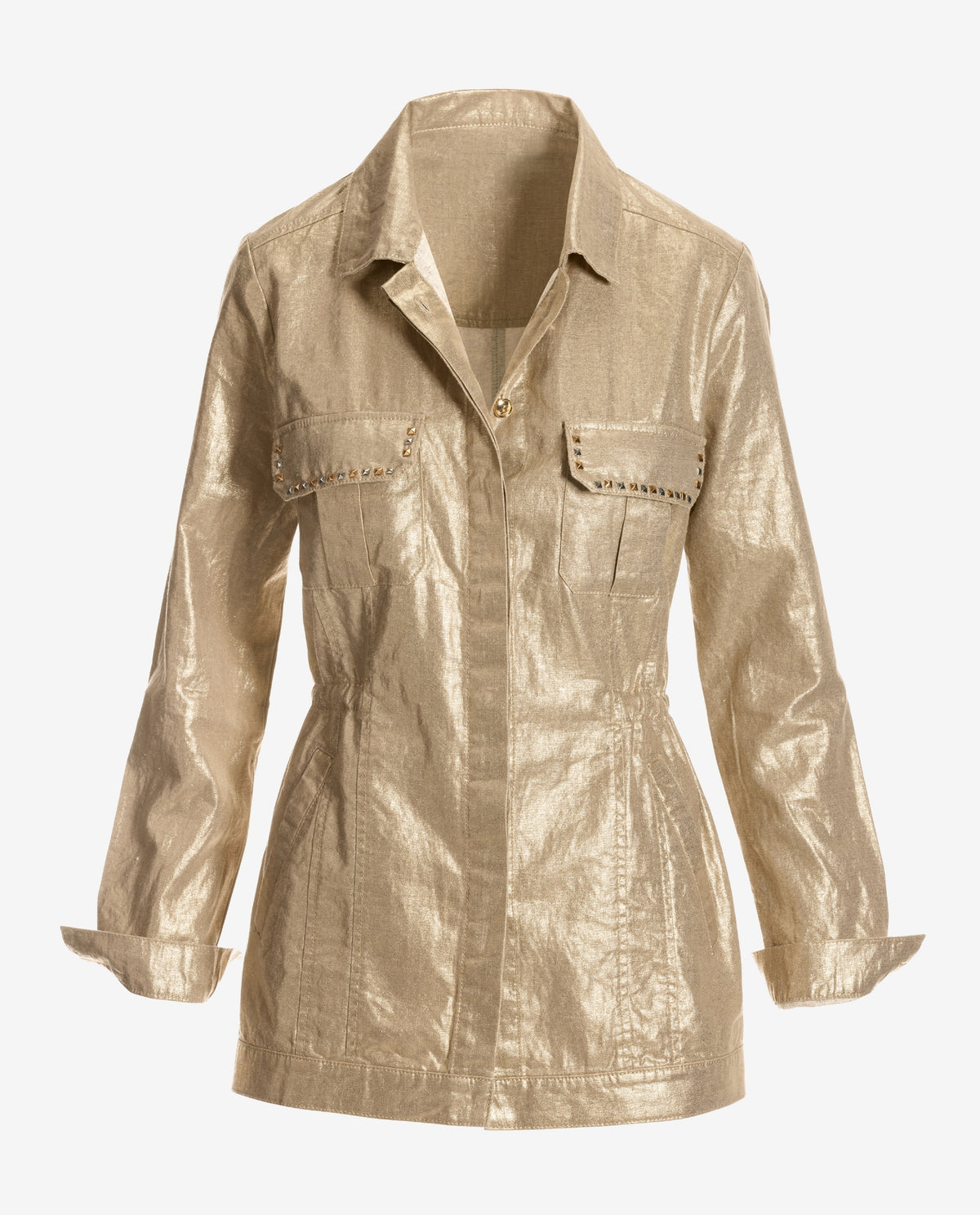 Metallic Brushed Linen Utility Jacket Gold