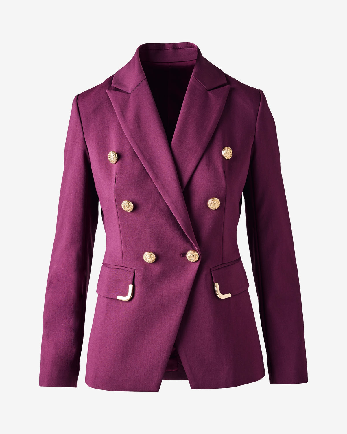 Hardware Trimmed Double Breasted Modern Blazer Italian Plum