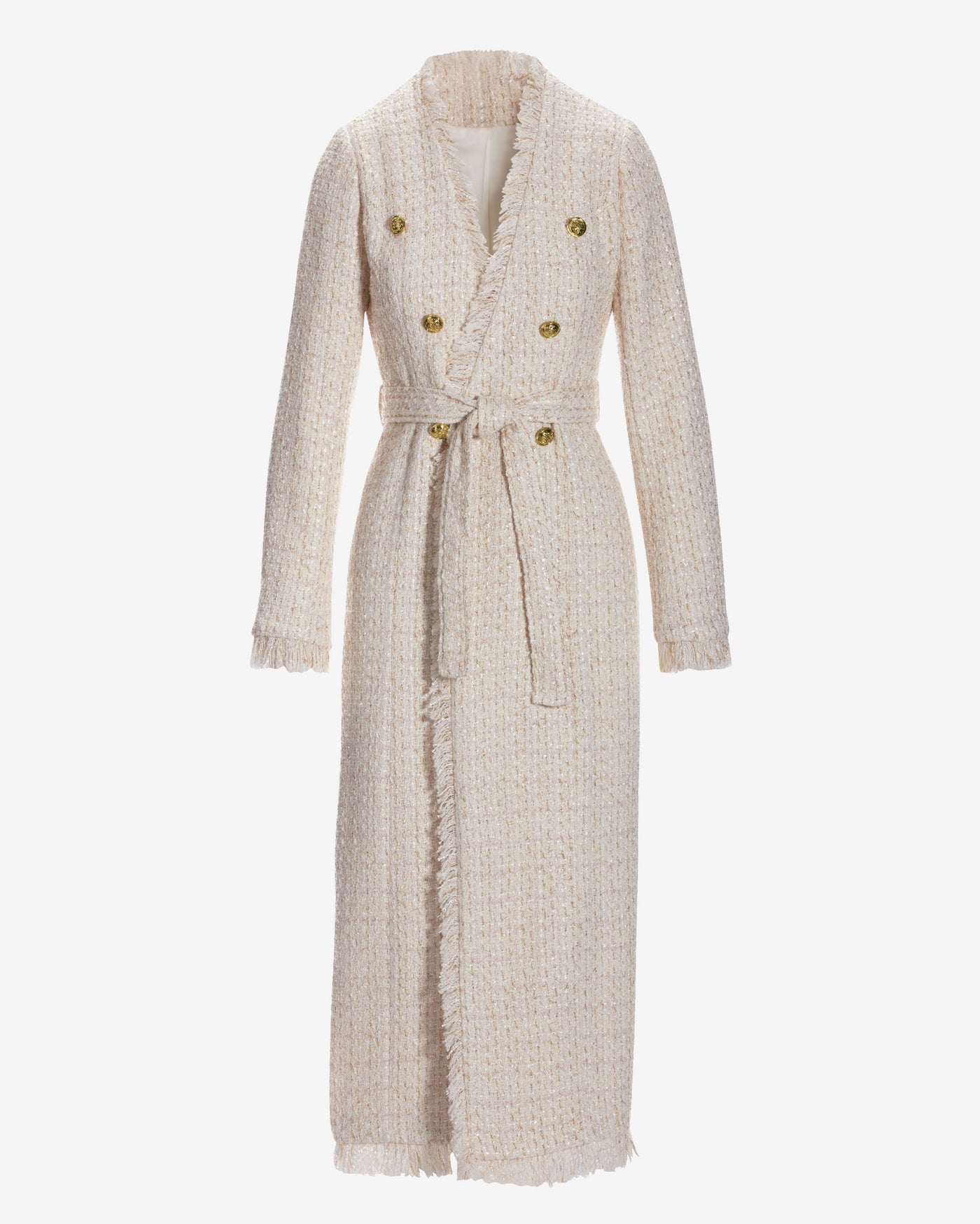 Tweed Metallic Tie Waist Duster Off White/Gold