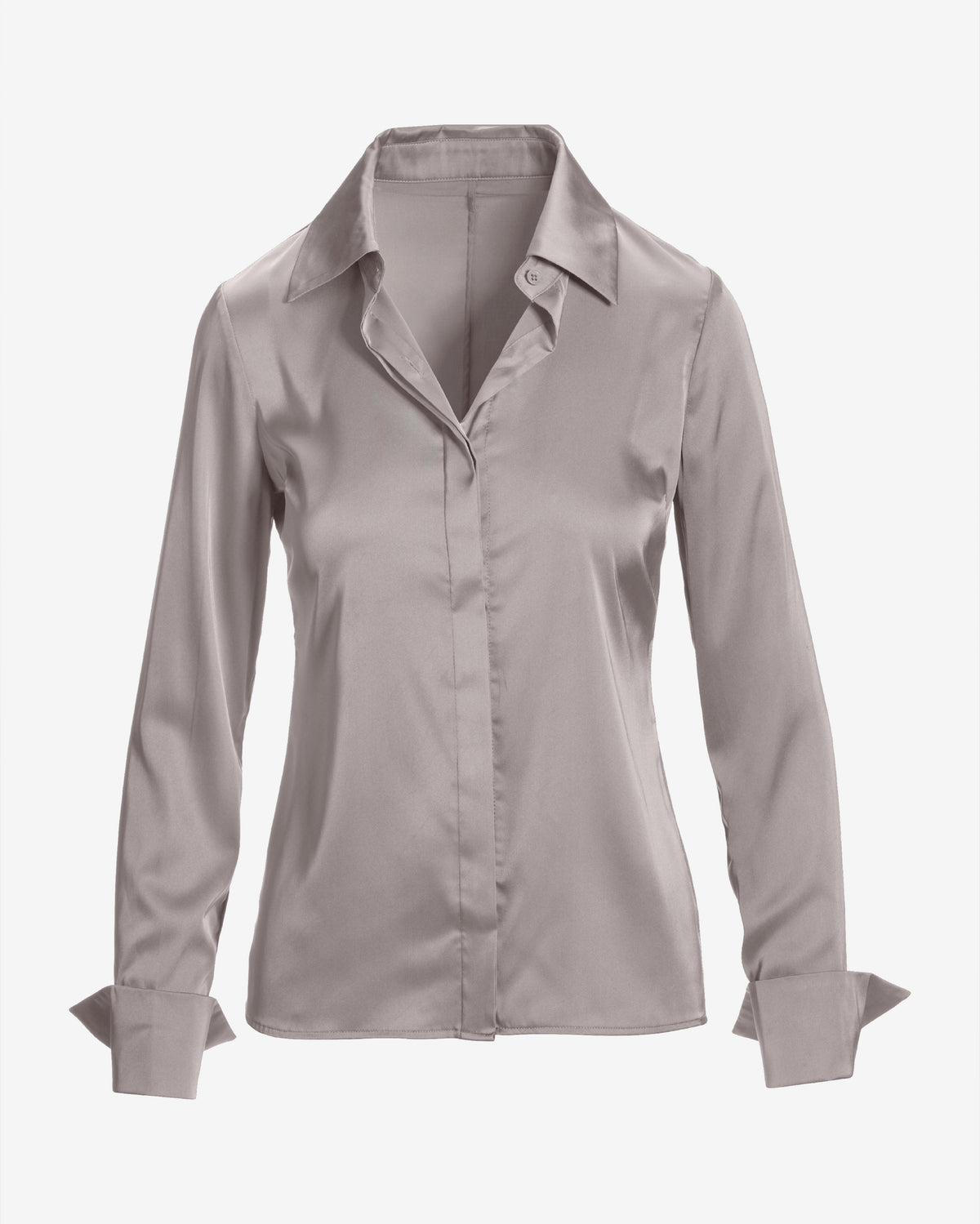 Sophia Button-Up Charmeuse Blouse Gray