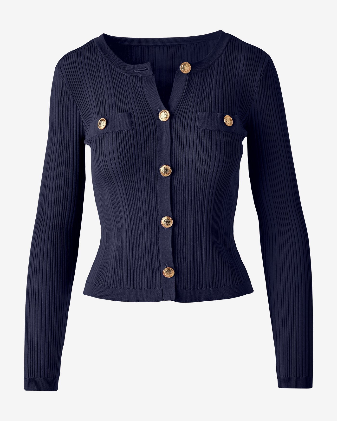 Crested Button Sweater Cardigan Navy