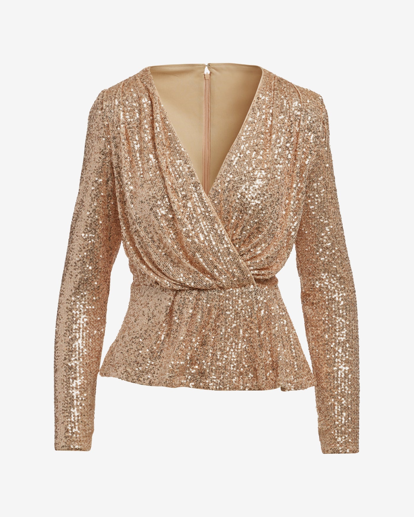Sequin Peplum Knit Top Rose Gold