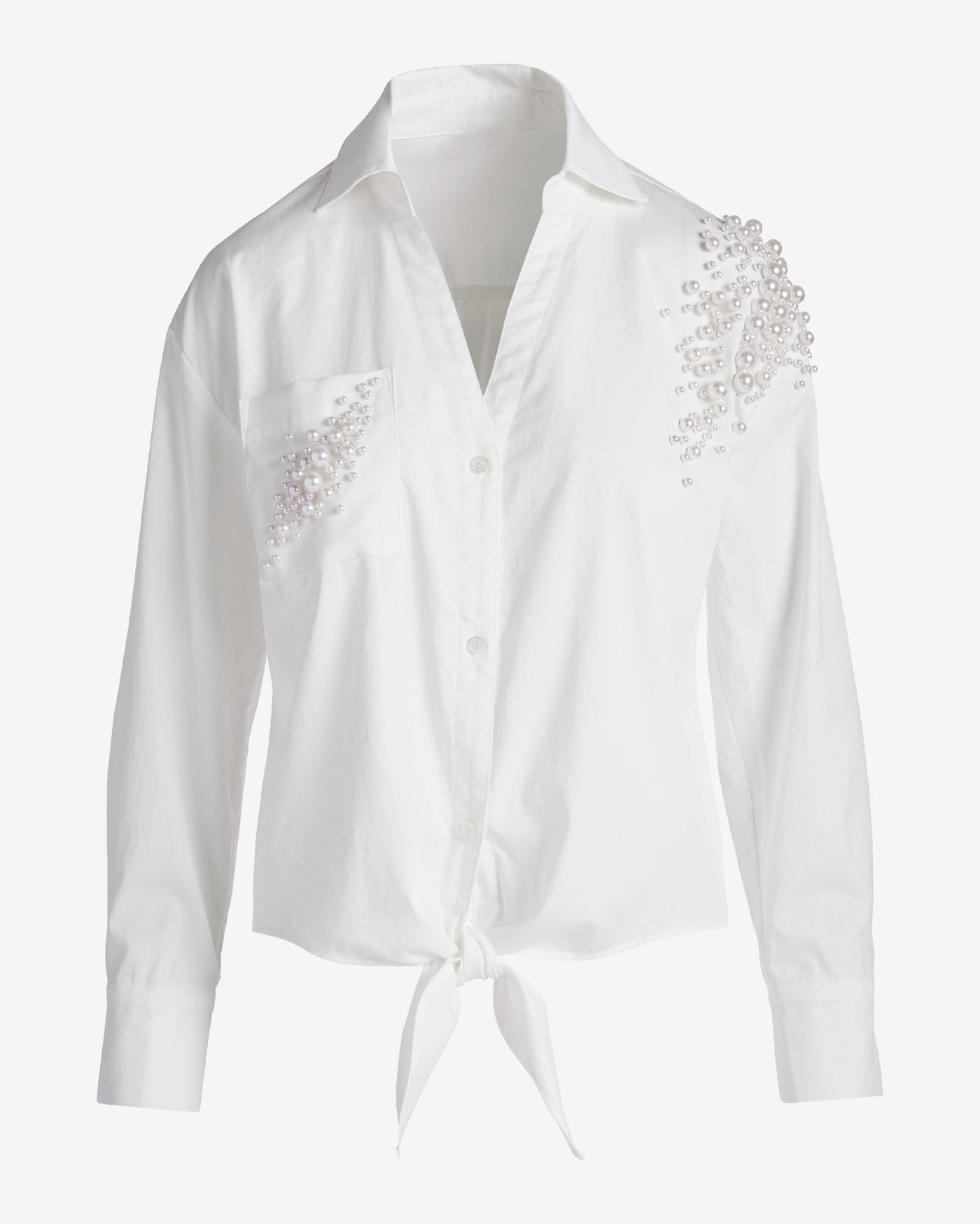 Pearl Embellished Button Up Shirt White