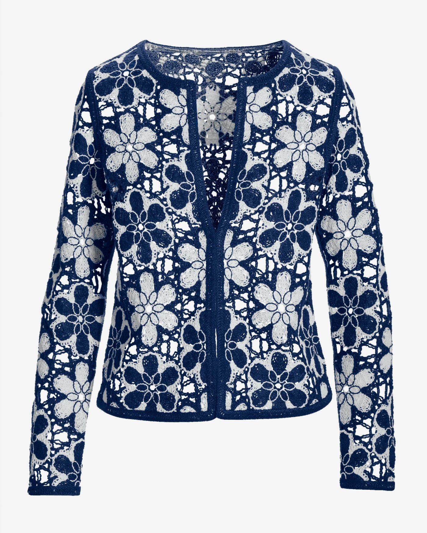 Crochet Cardigan Navy/White