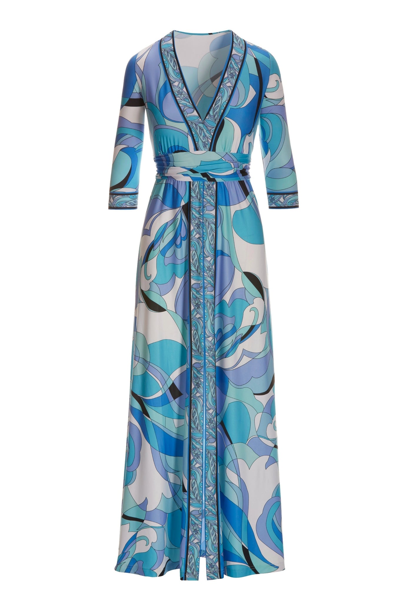 Ocean Abstract Print Center Slit Maxi Dress Blue Multi