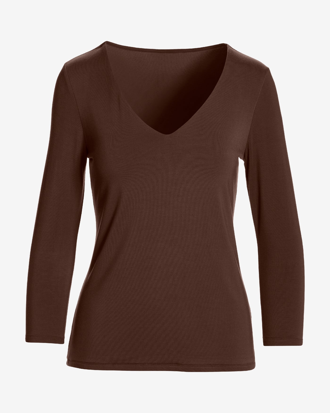 Effortless Three Quarter Sleeve V Neck Coffee Bean