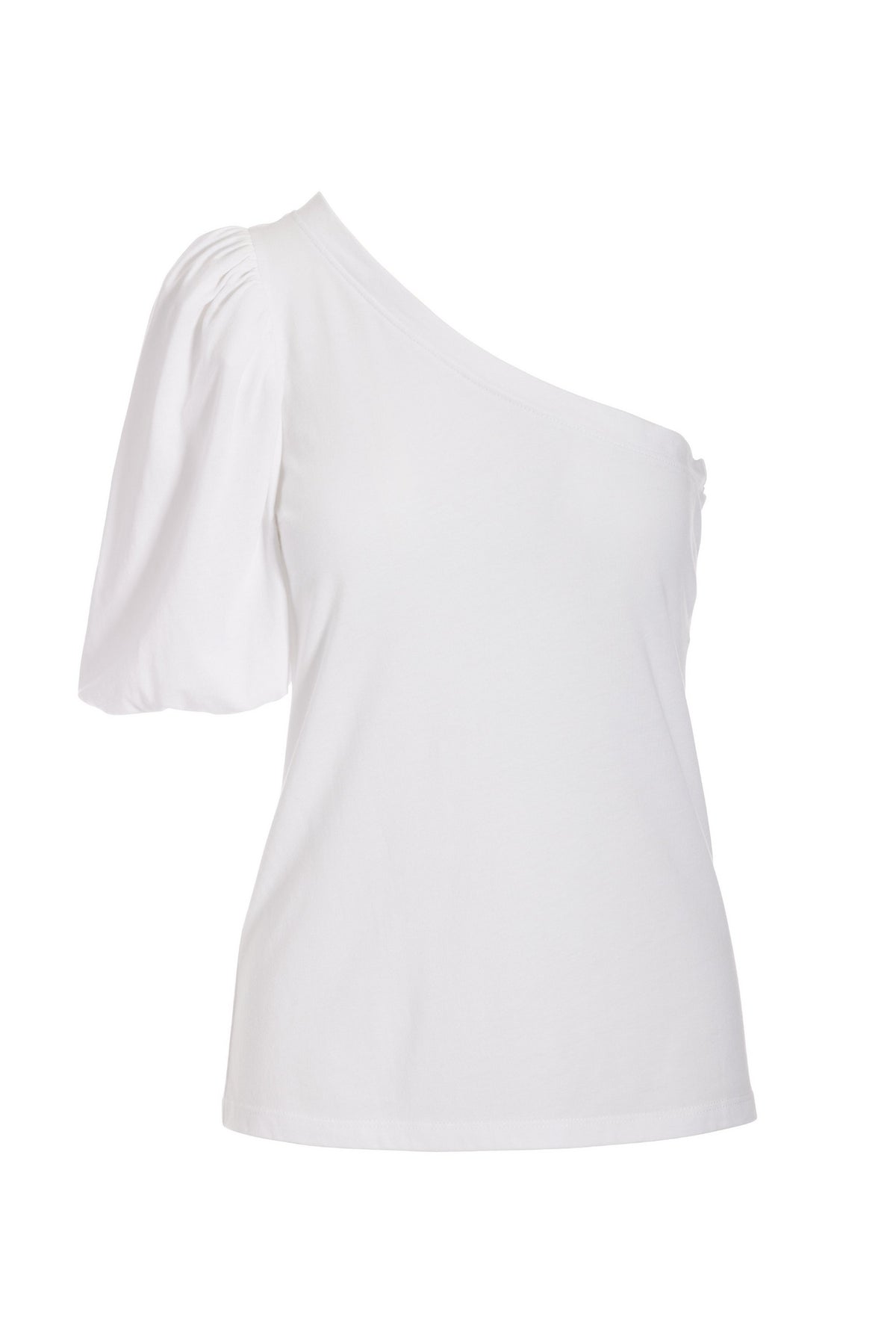 One Shoulder Puff Sleeve Tee White