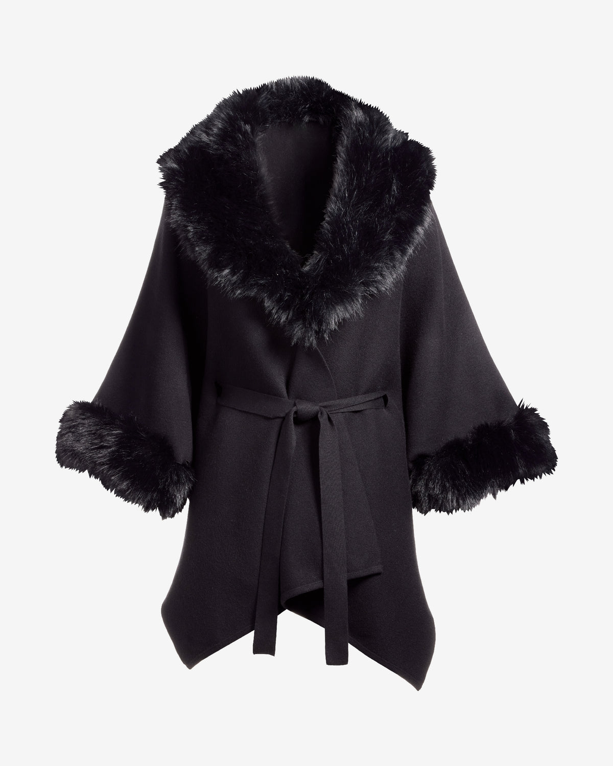 Faux Fur Tie Waist Poncho Proper Black