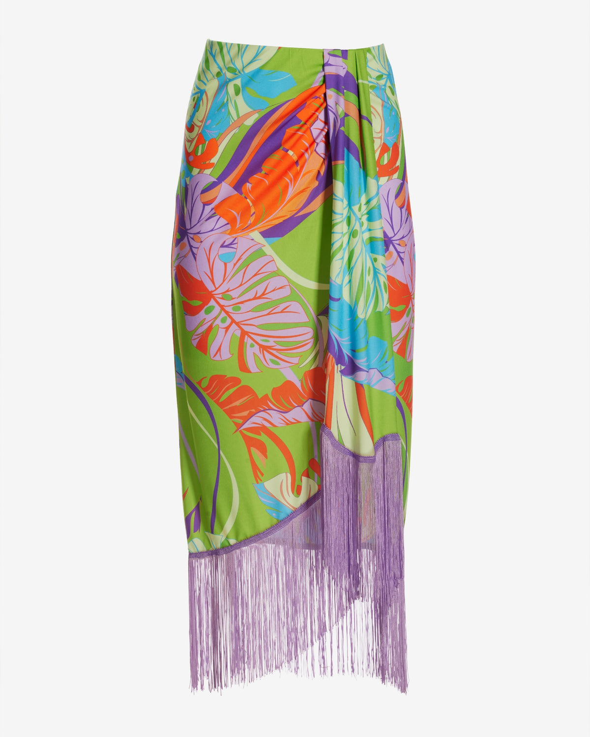Cabo Leaves Print Fringe Skirt Green