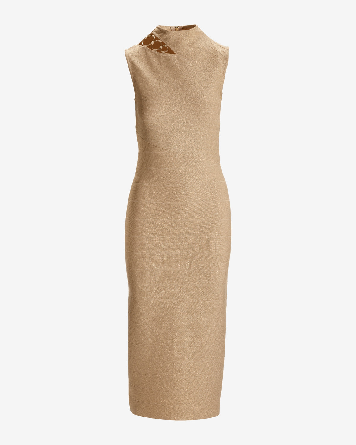 Ring Detail Metallic Bandage Sheath Midi Dress Gold
