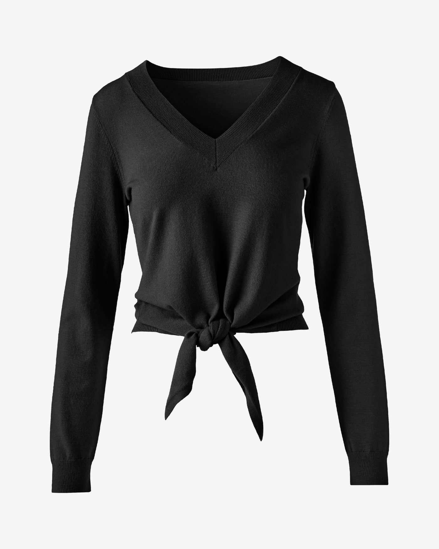Lightweight V Neck Knot Front Sweater Proper Black