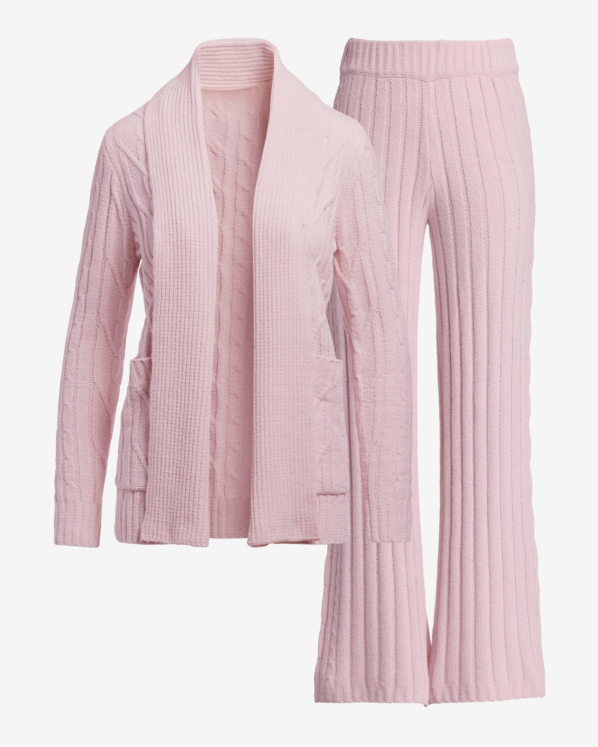 Cable Cardigan Wide Leg Lounge Set Soft Pink