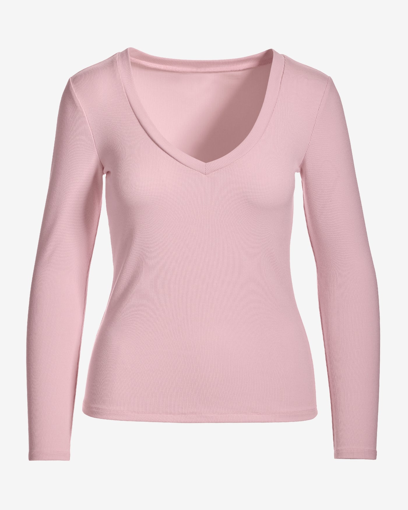 So Essential Ribbed V Neck Long Sleeve Top Soft Pink