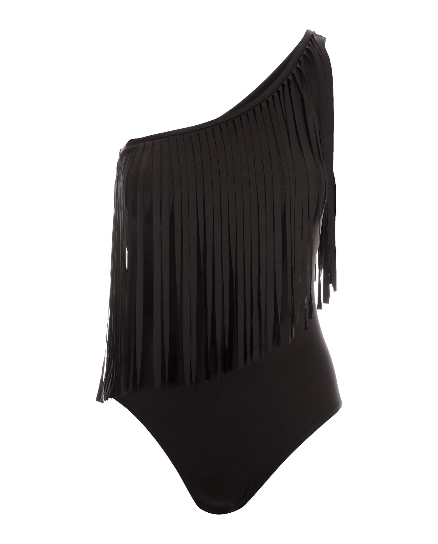 One Shoulder Fringe One Piece Swimsuit Black