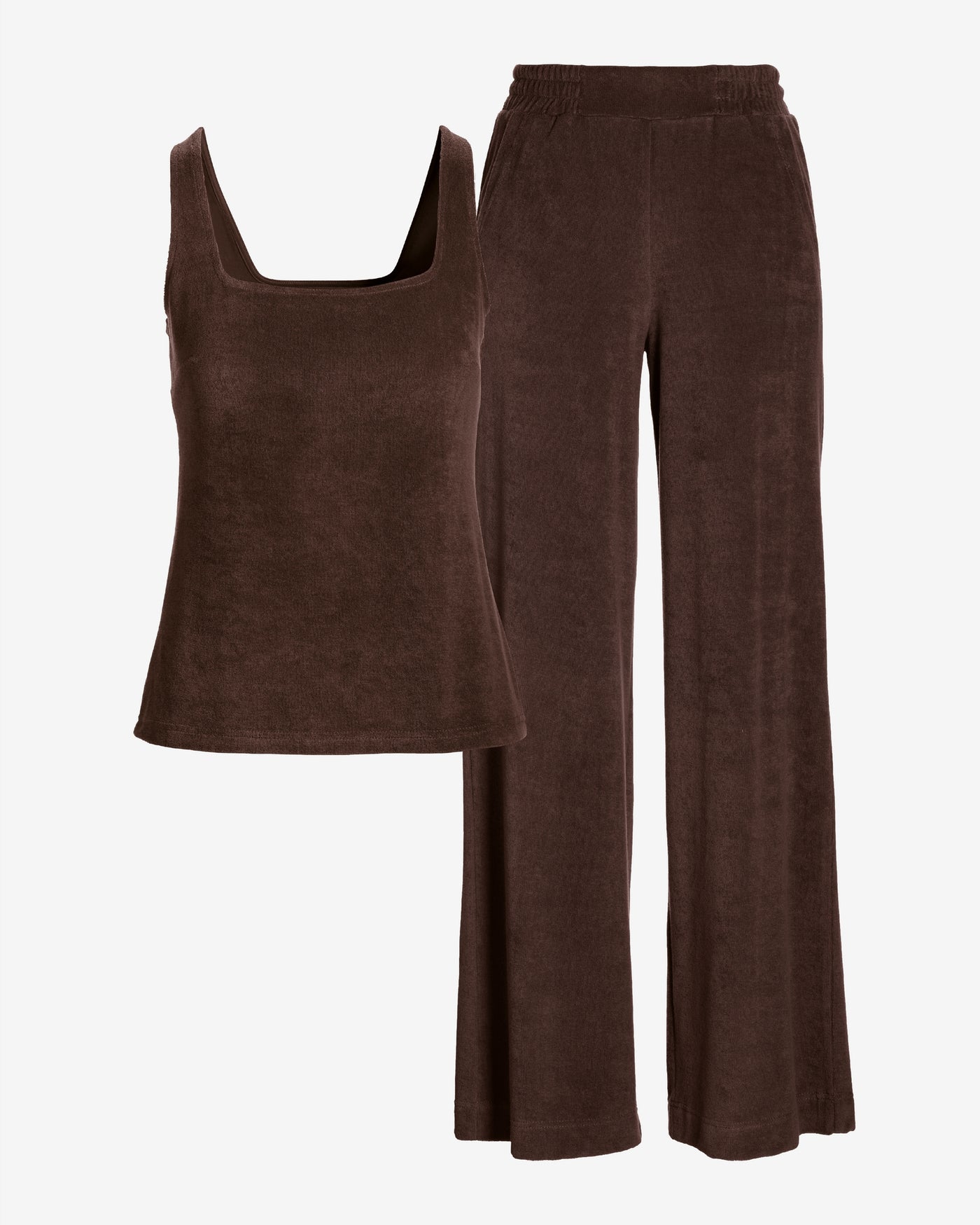 Beach Terry Square Neck and Wide Leg Pant Set Safari Brown