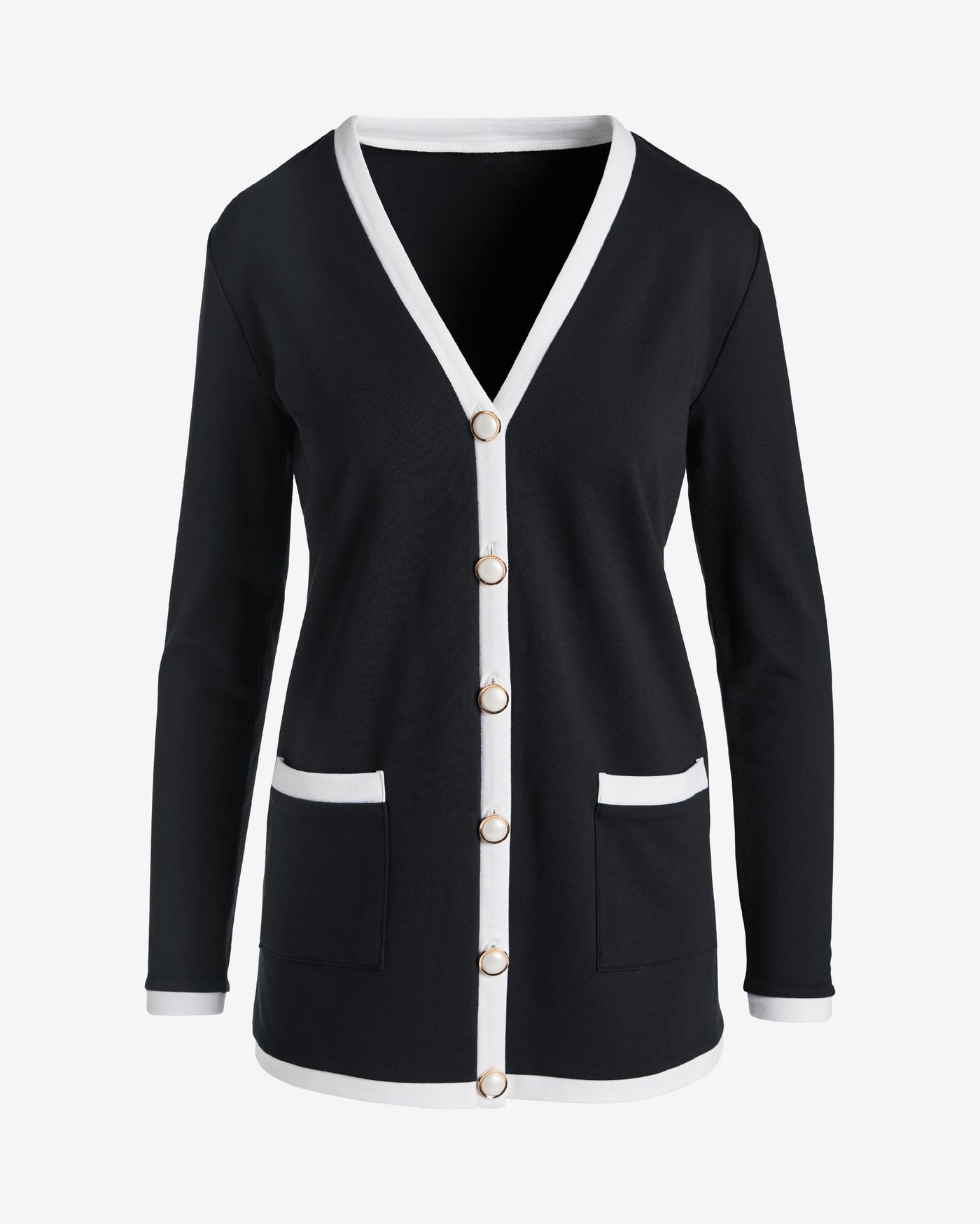 French Terry Color-block Cardigan Black/White