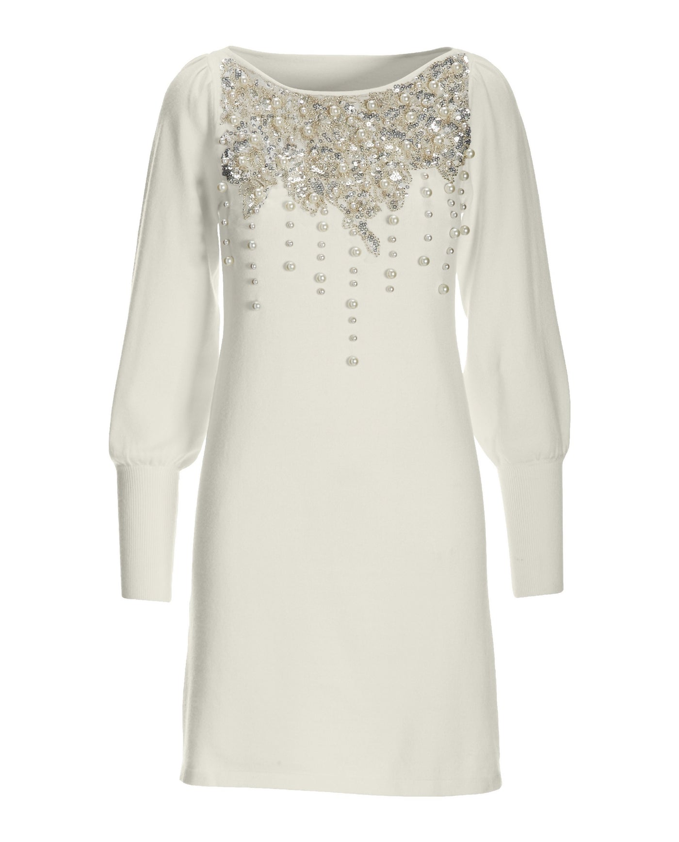 Pearl Embellished Sweater Dress Off White
