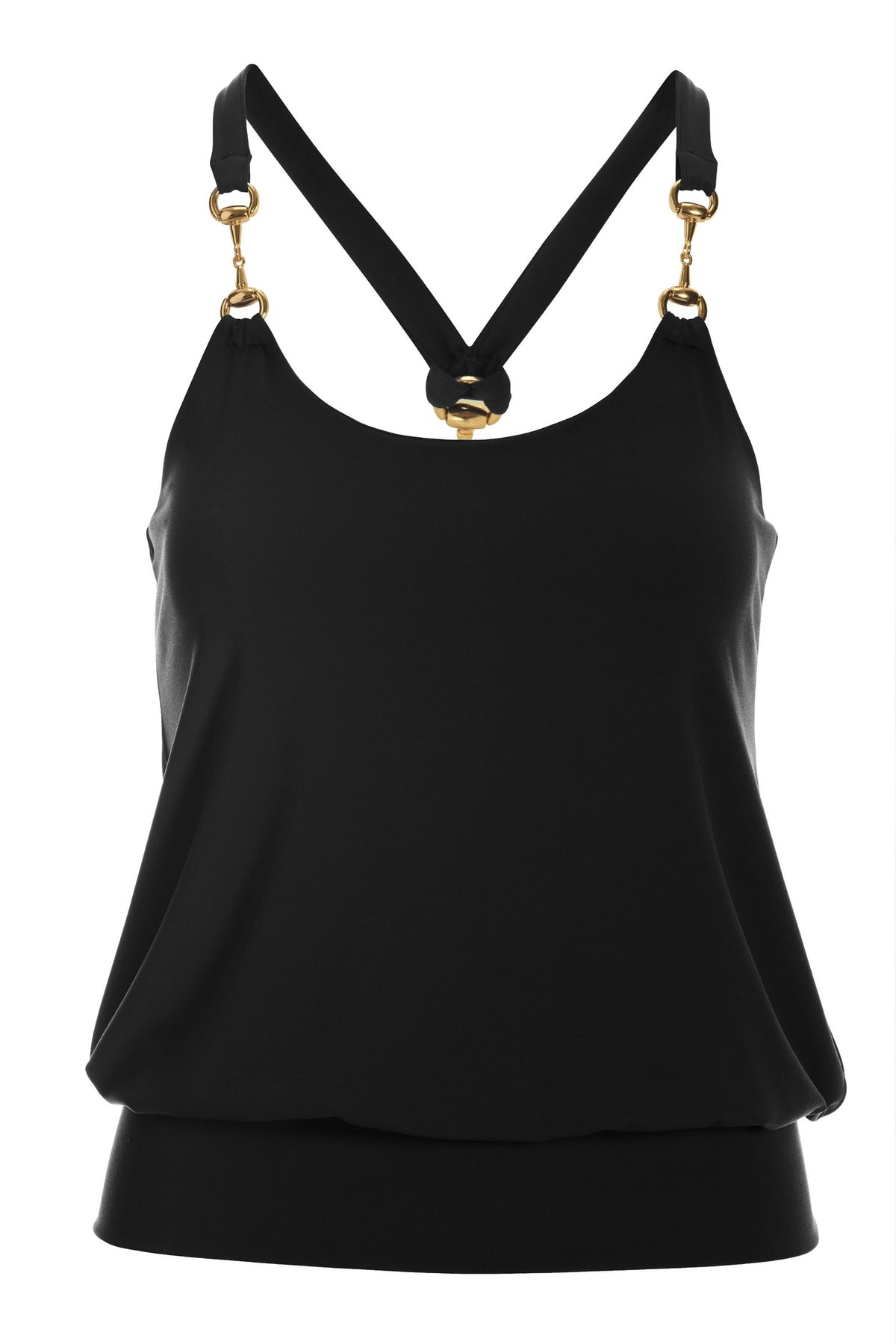 Hardware Detail Blouson Knit Top Black