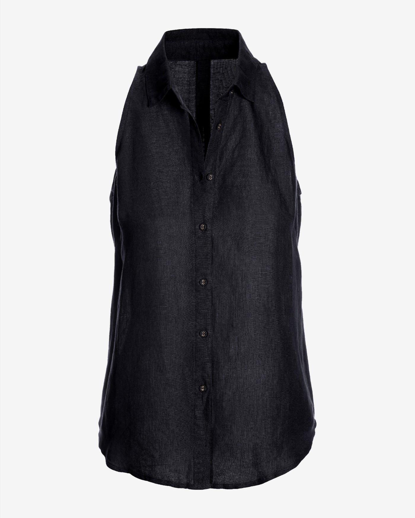 Linen Sleeveless Button-Front Shirt Black