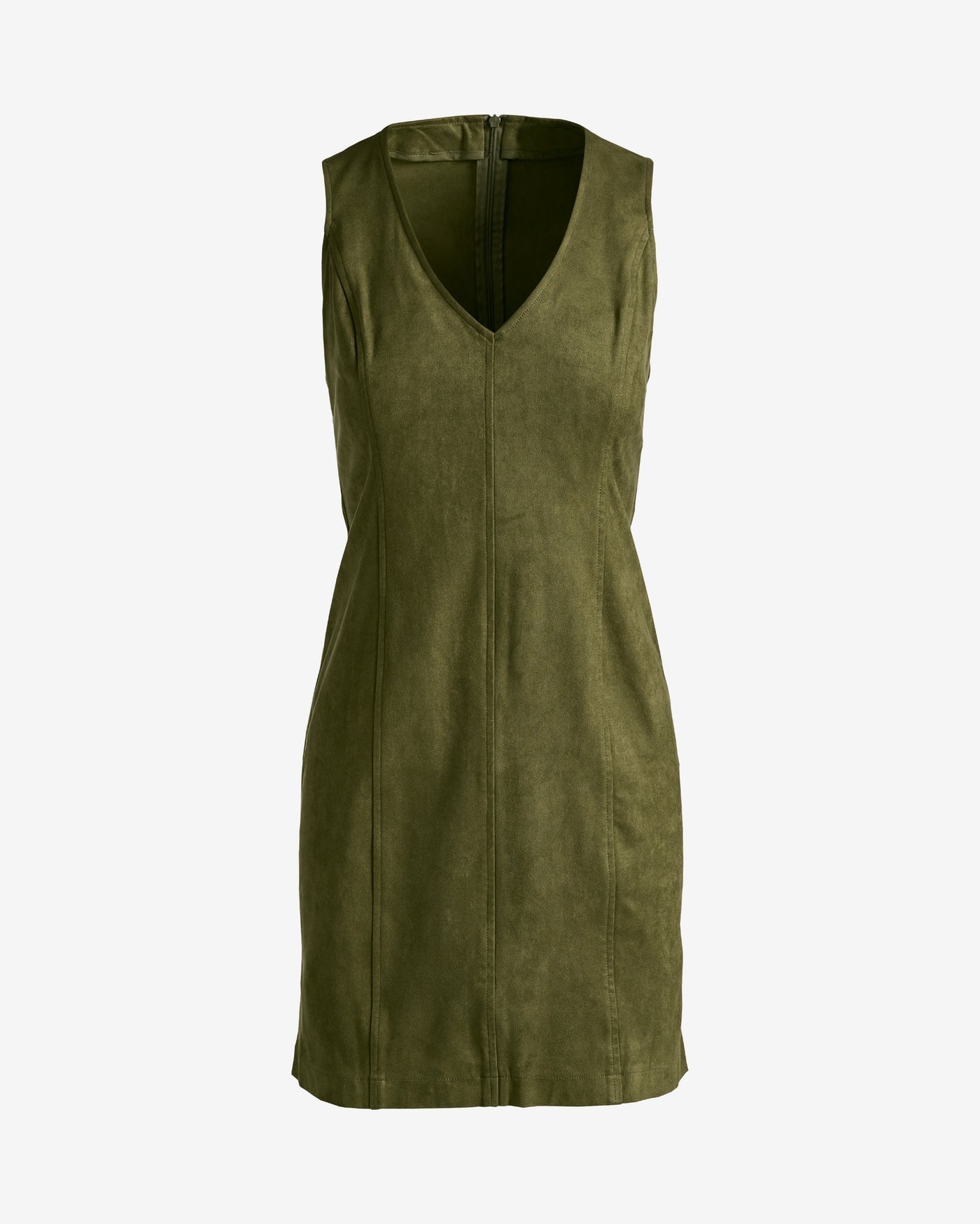 Faux Suede V-Neck Sleeveless Sheath Dress Olive