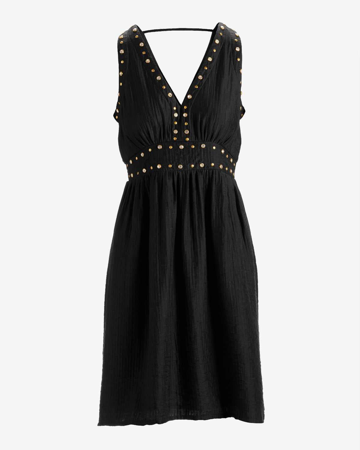 Grommet and Crystal Detail V Neck Fit And Flare Dress Black