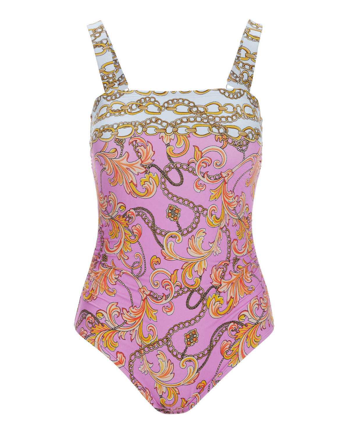 Swim Sense Filigree Status Square Neck One Piece Pink
