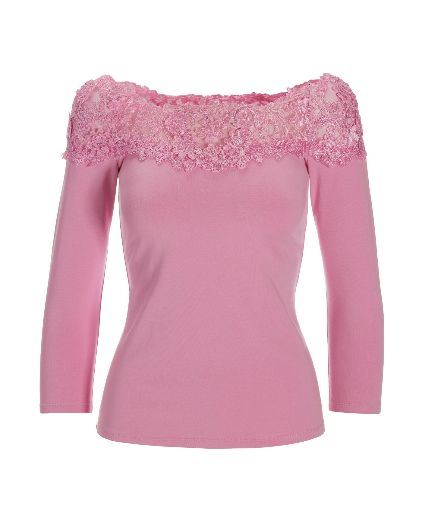 Lace Illusion Knit Top Pink