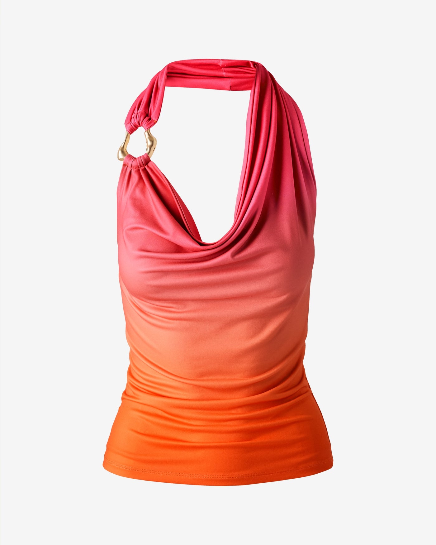 Printed Cowl Neck Halter Top with Trim Detail Rio Ombre