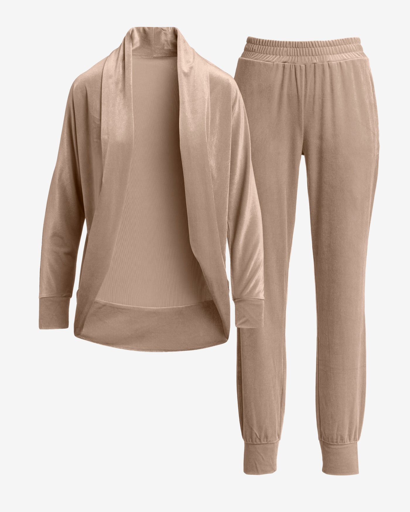 Chic Velour Cocoon Cardigan and Jogger Lounge Set Champagne