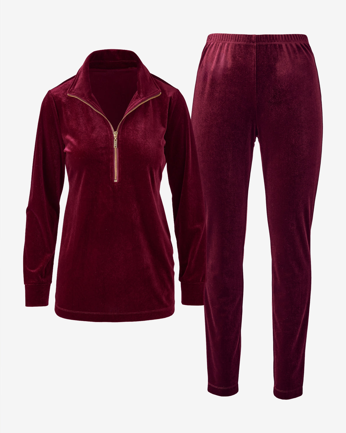 Velour Half Zip Tunic and Legging Set Cherry Lacquer