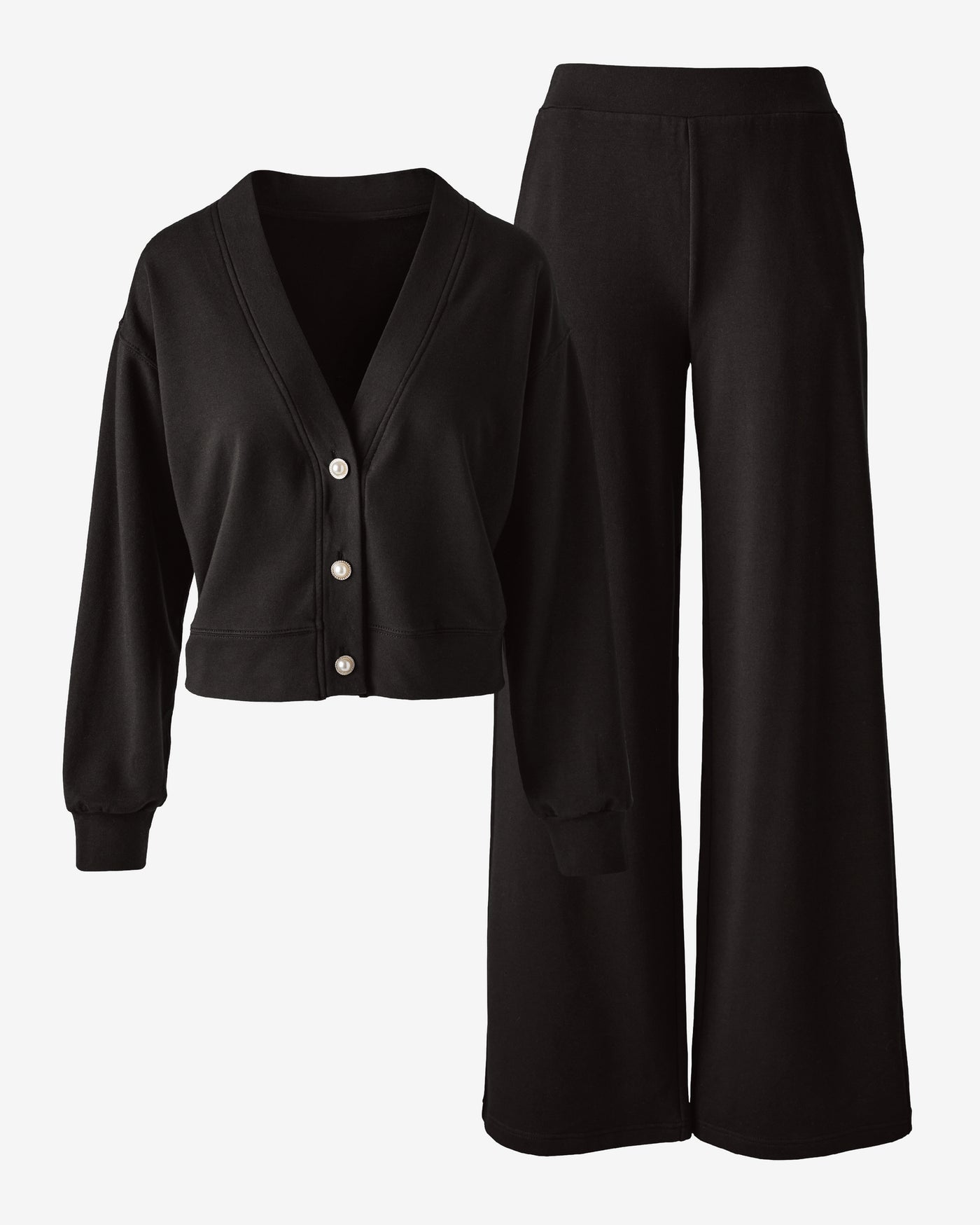 French Terry Cardigan and Pant Set Black