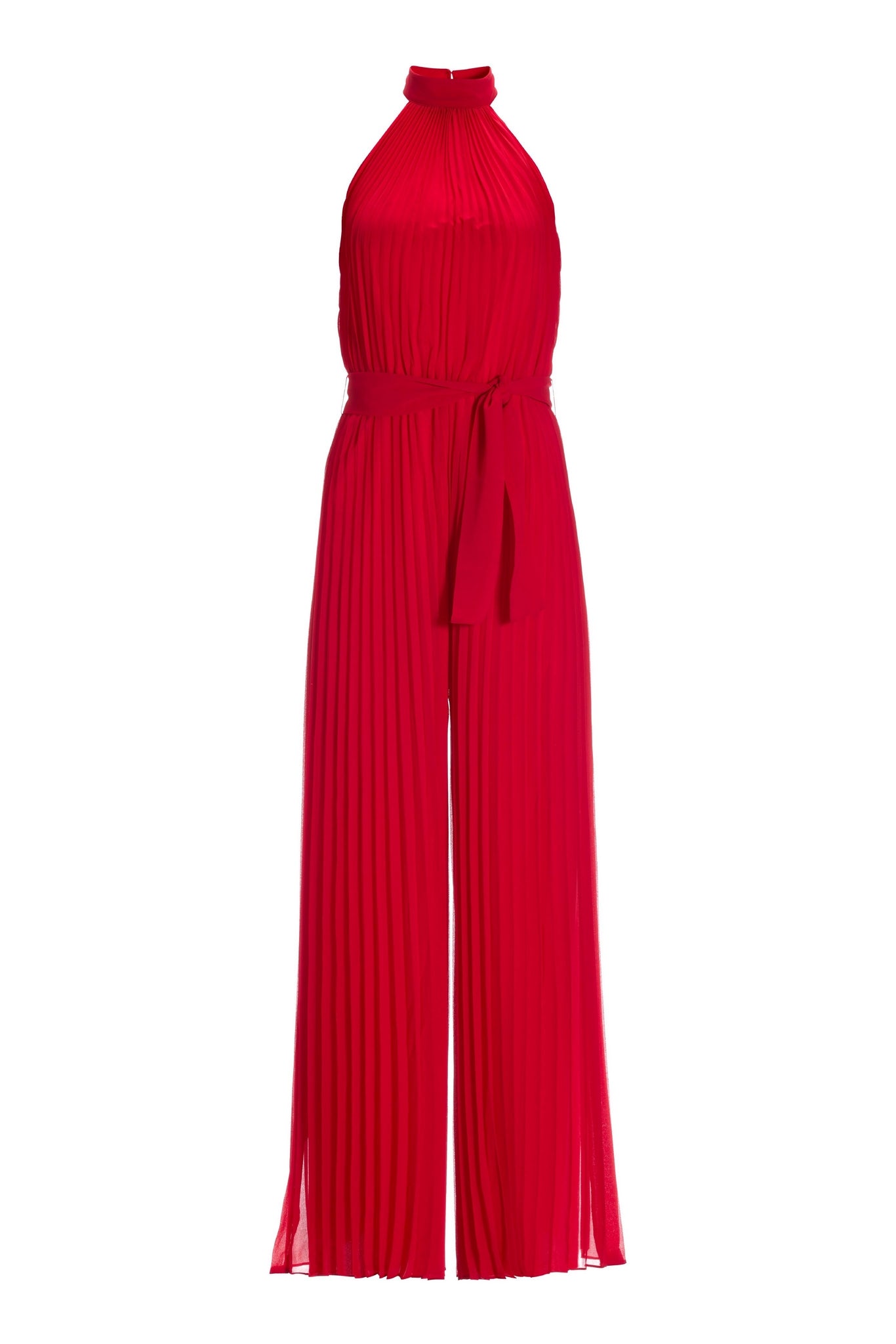 Pleated High-Neck Jumpsuit Red