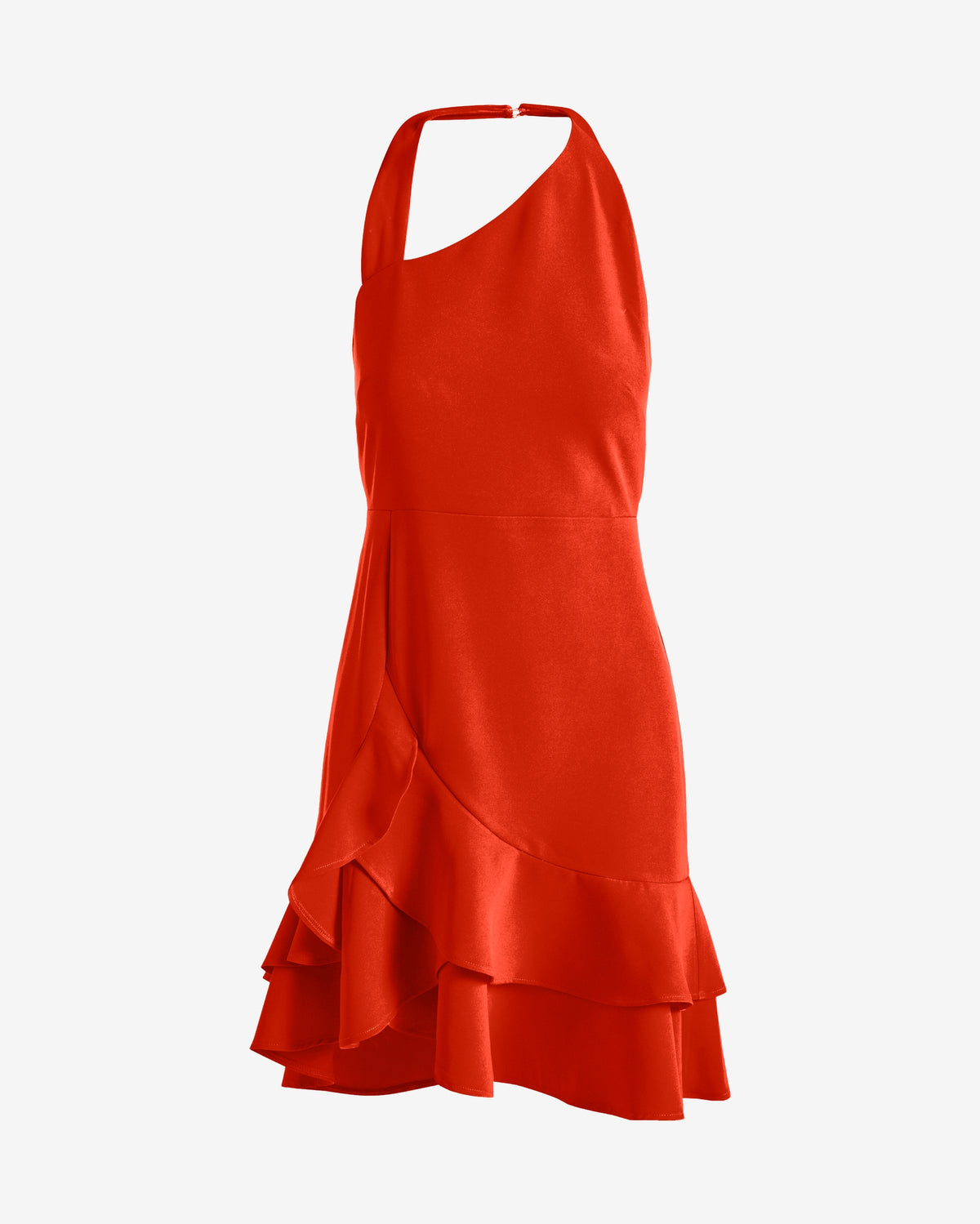 Halter Ruffle Hem Dress Rose Red