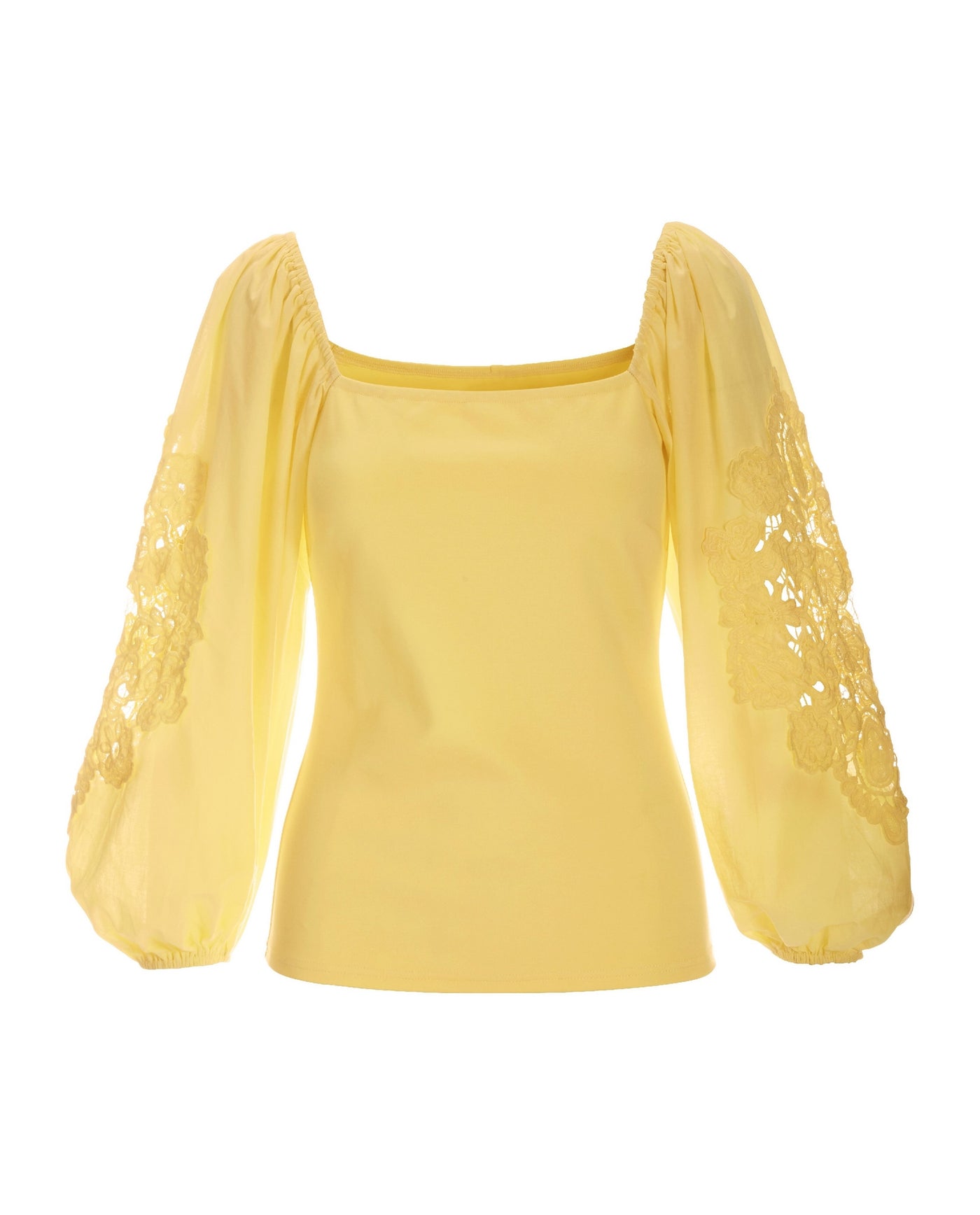 Embroidered Sleeve Ponte Square Neck Top Pale Banana