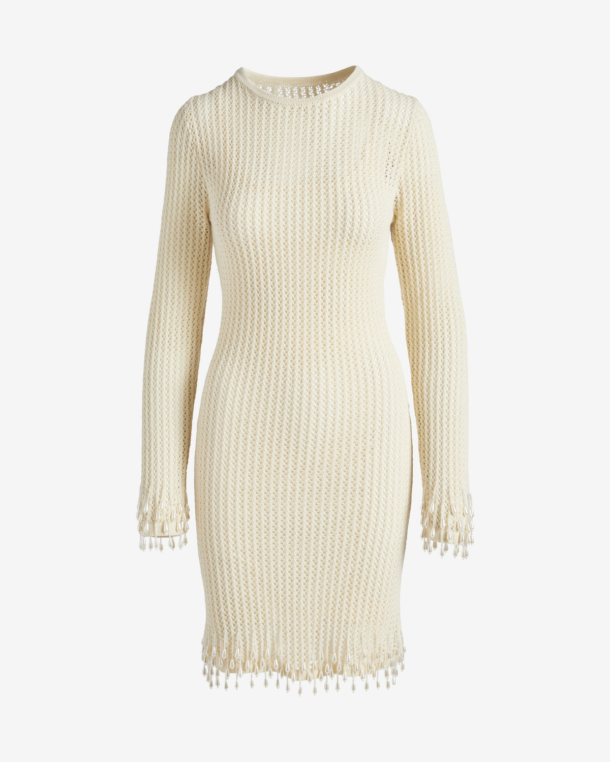 Crochet Pearl Embellished Dress Ecru