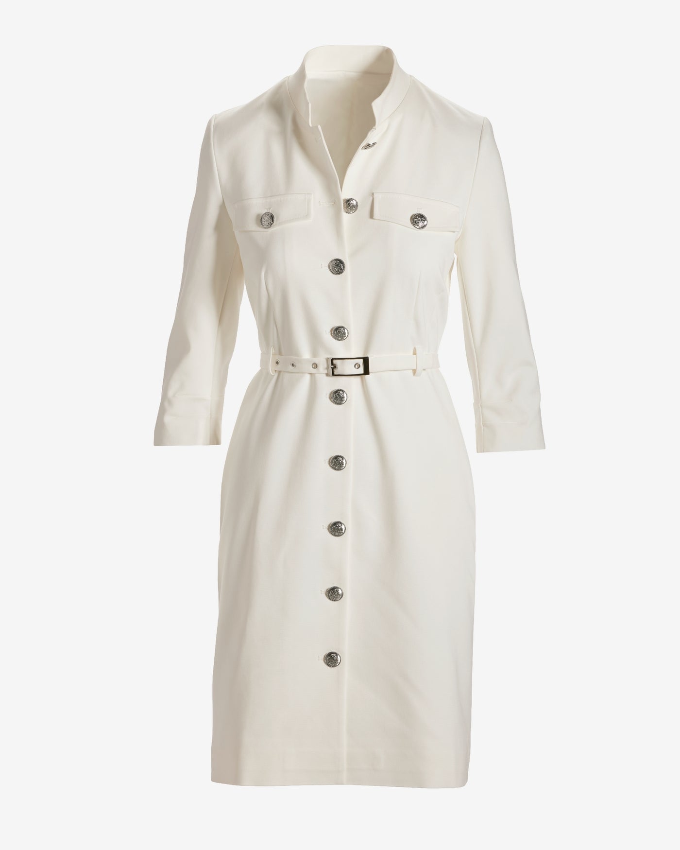 Modern Belted Elbow Sleeve Sheath Dress Ivory
