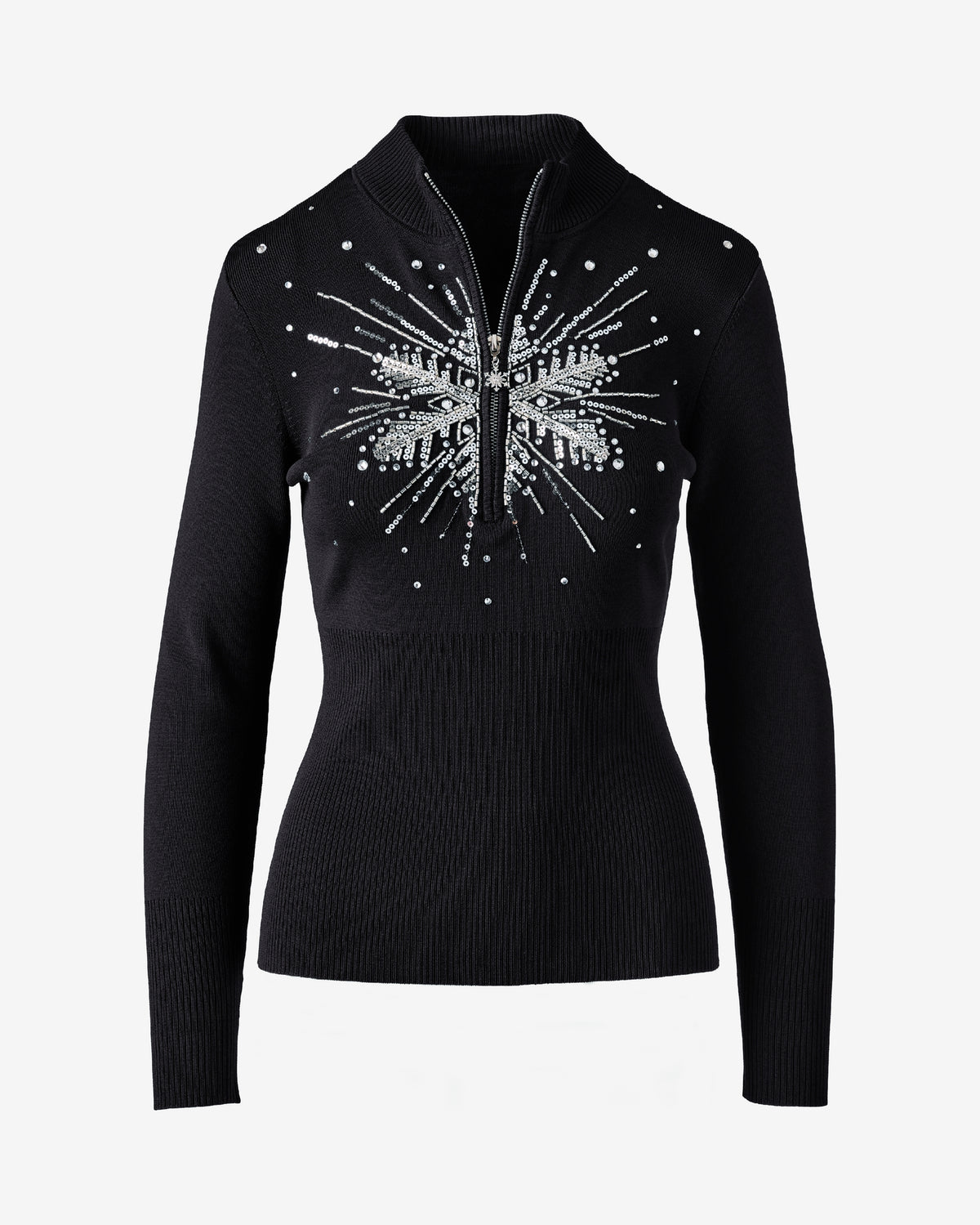 Half Zip Sparkle Snowflake Sweater Black/Silver