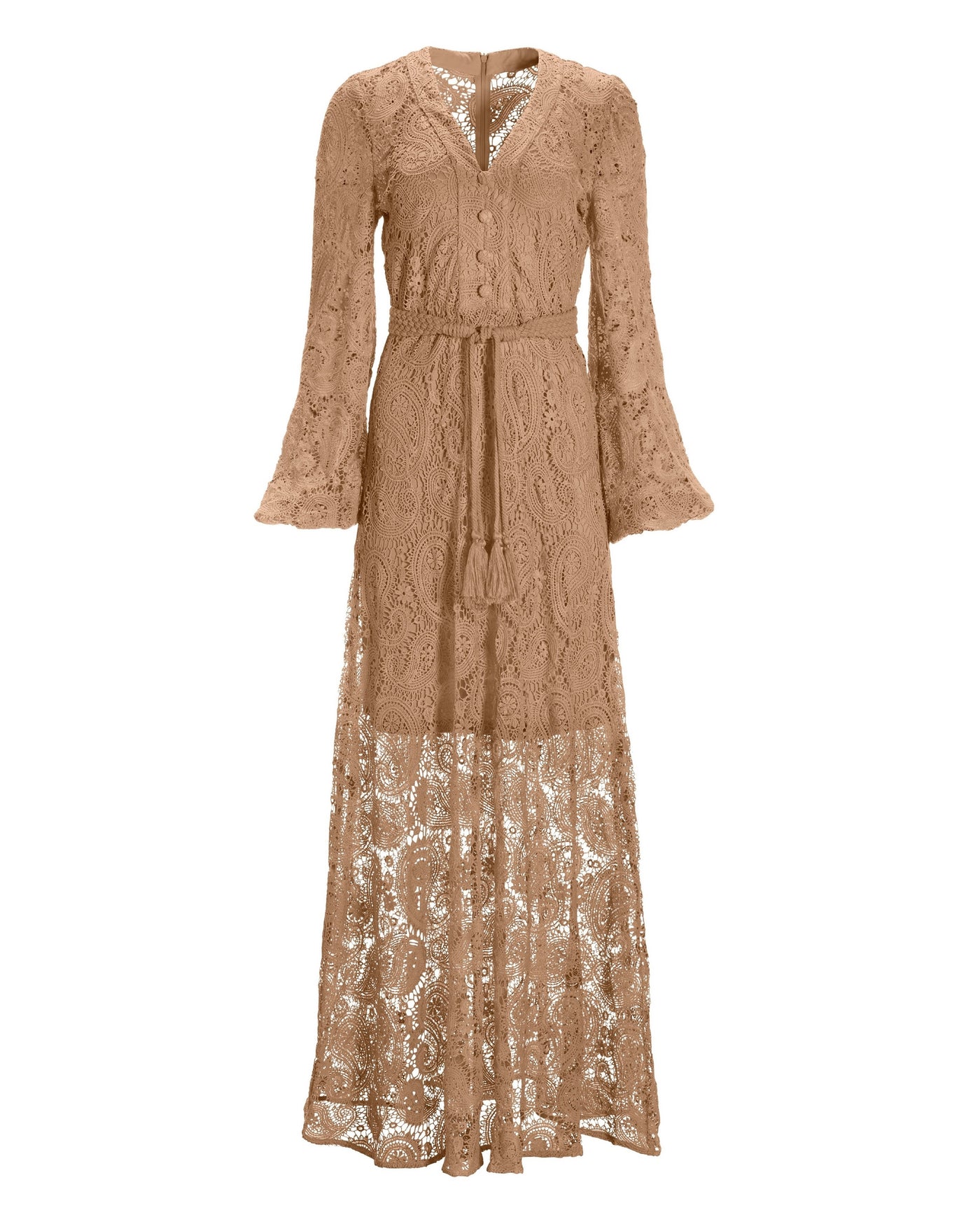 Paisley Lace Long Sleeve Maxi Dress Sesame