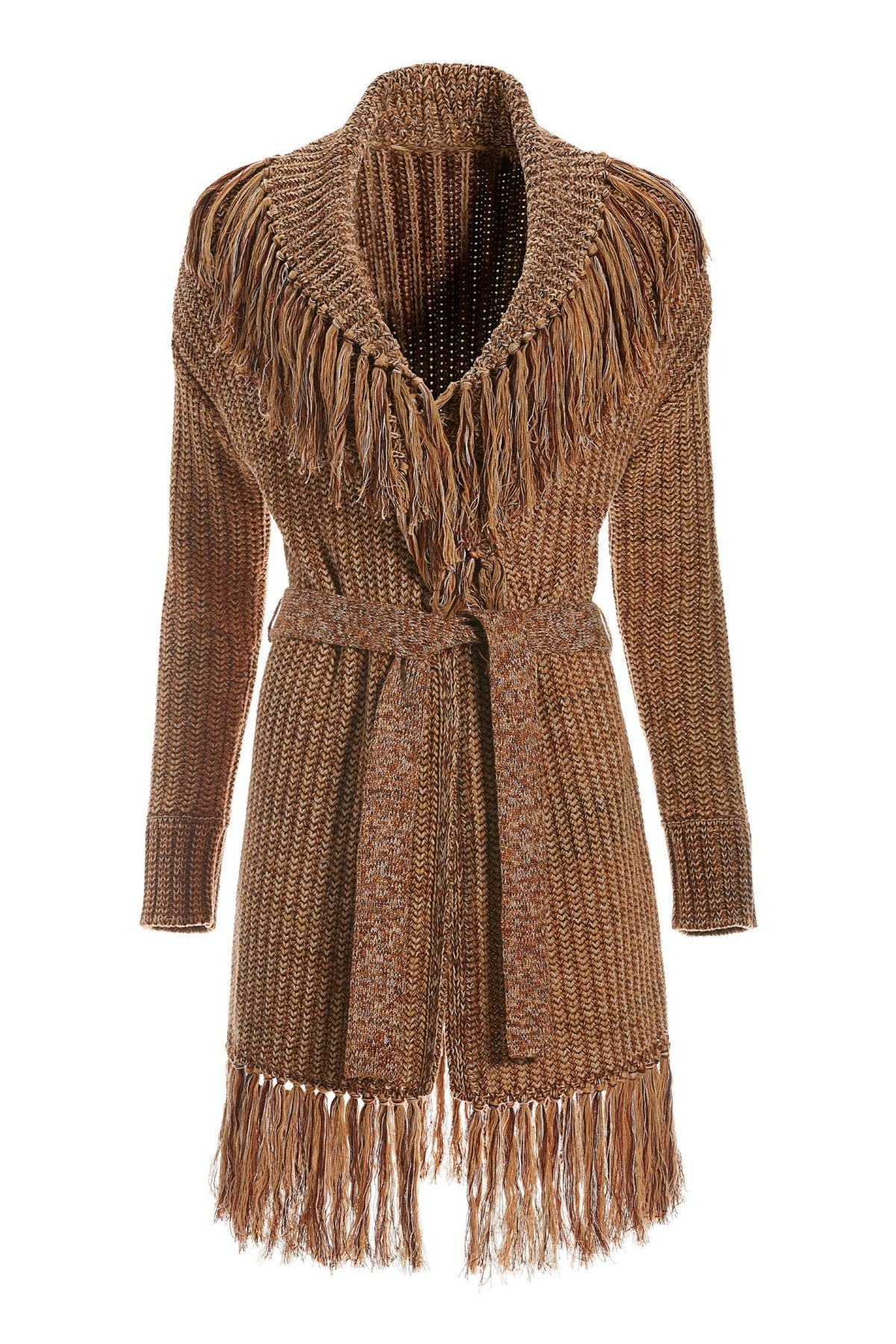 Marled Fringe Sweater Cardigan Brown Multi