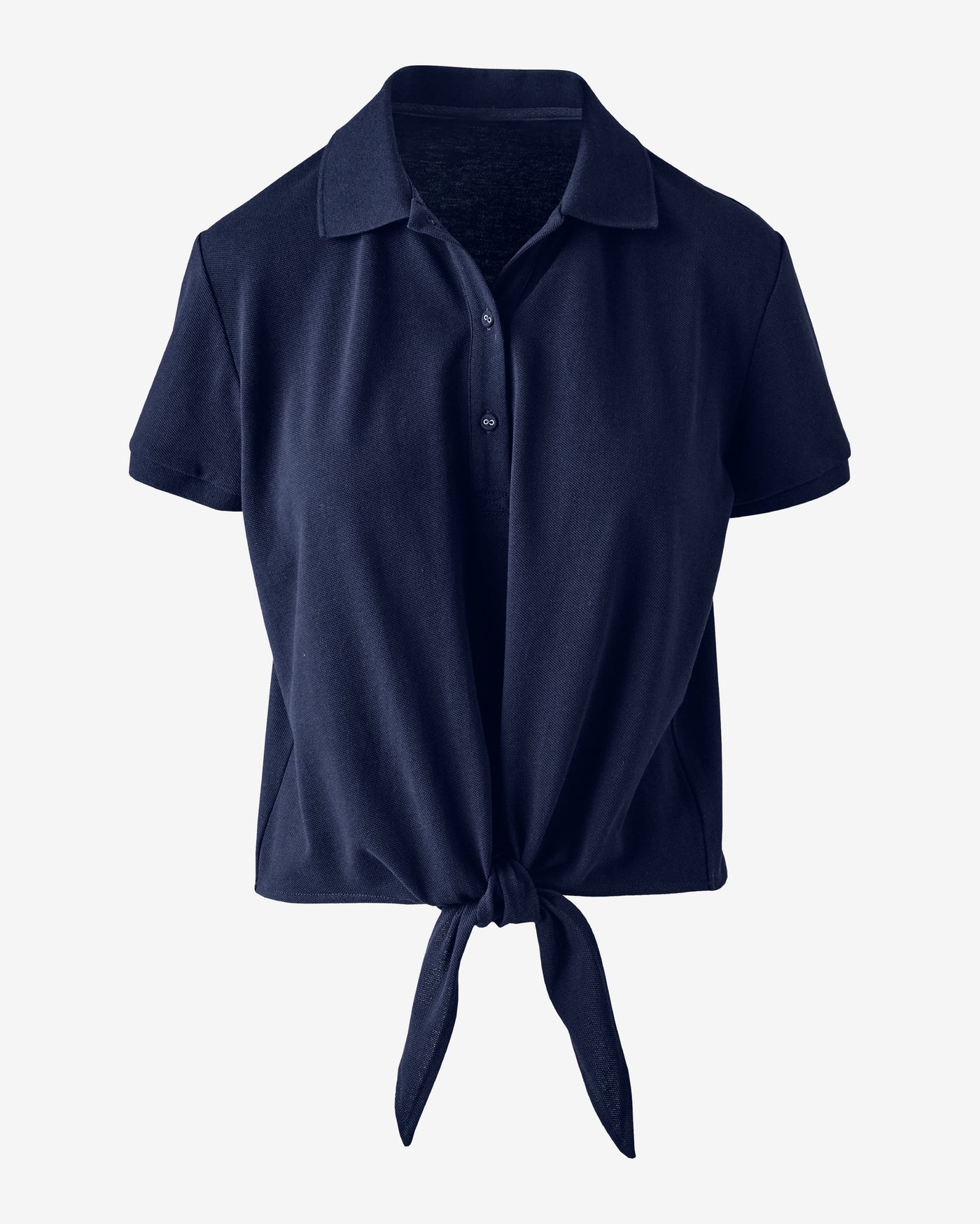 Tie Front Pique Polo Shirt Navy